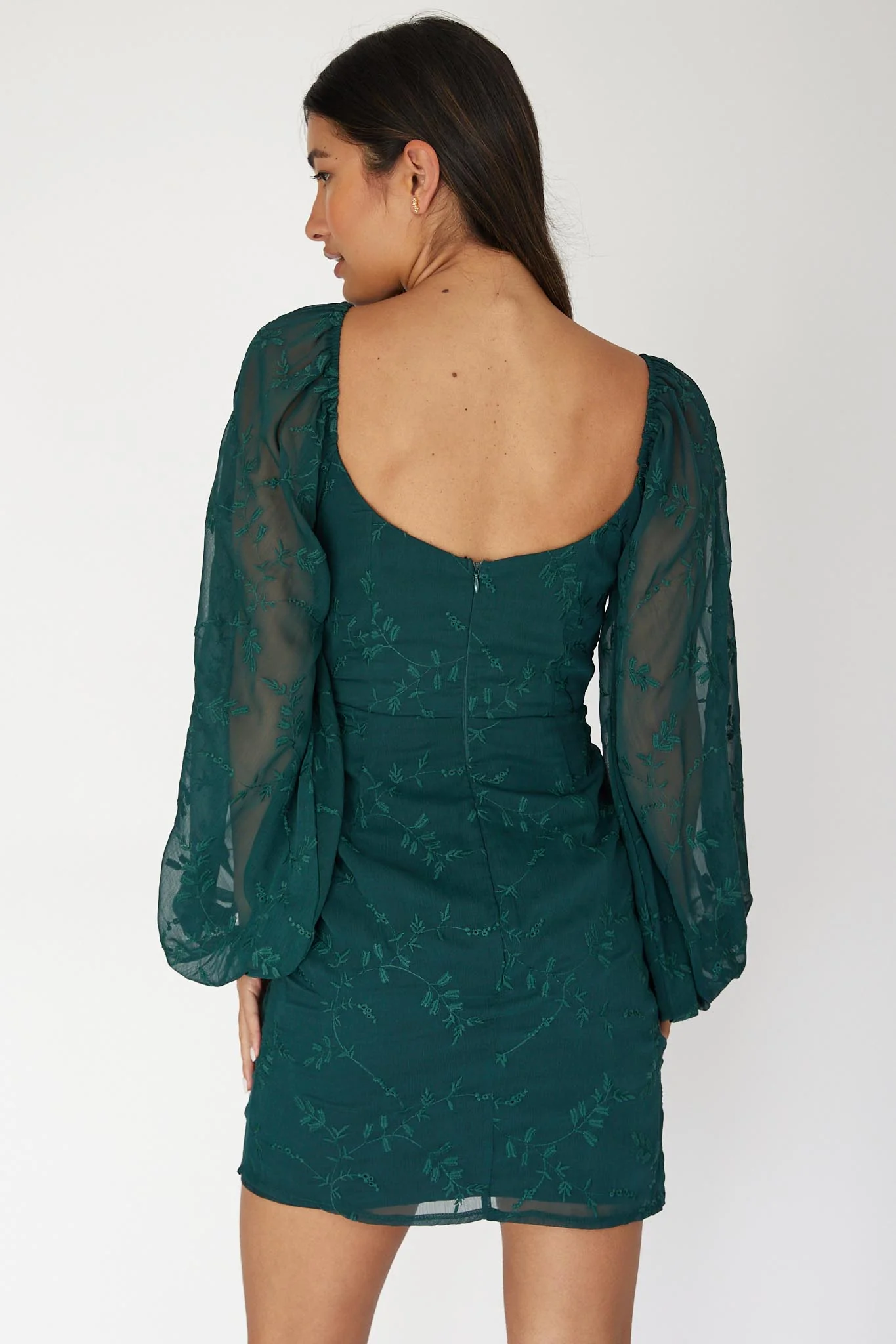 Aphrodite Long Sleeve Embroidered Dress Forest Green - Seraphlike