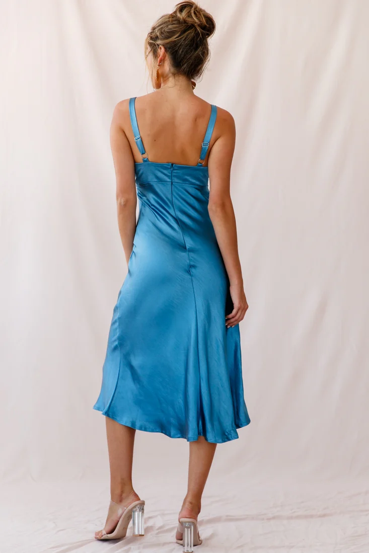 Perfect Day Satin Midi Dress Teal - Seraphlike