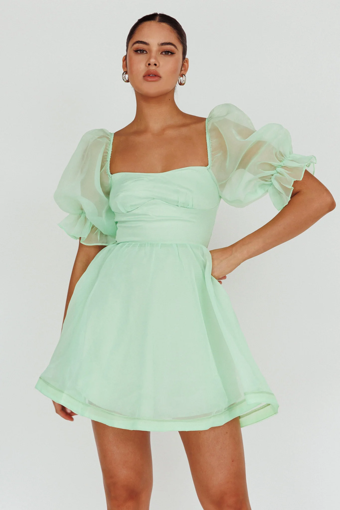 I've Got Sunshine Puff Sleeve Mini Dress Mint - Seraphlike