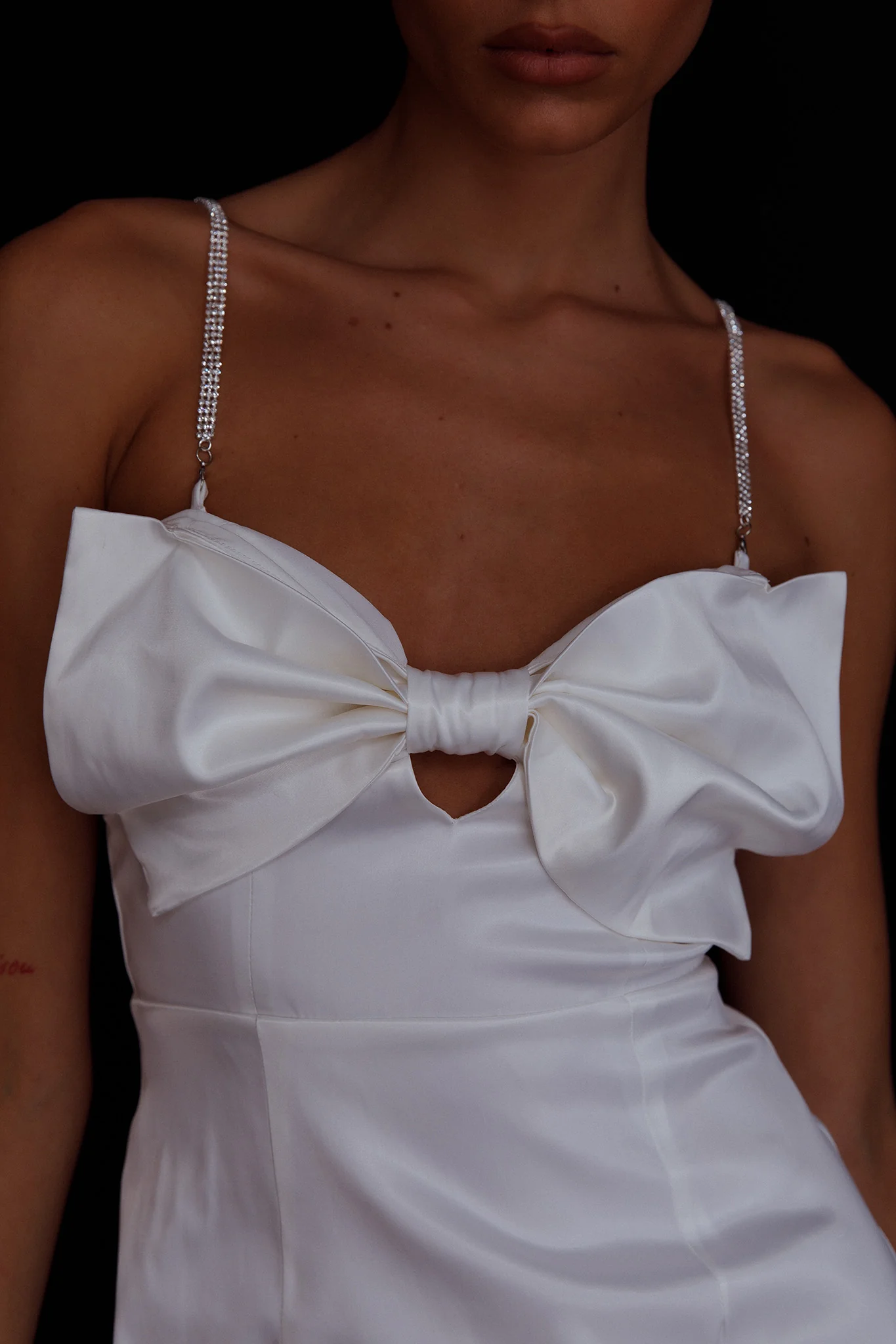 Lilly Bow Diamante Mini Dress White - Seraphlike