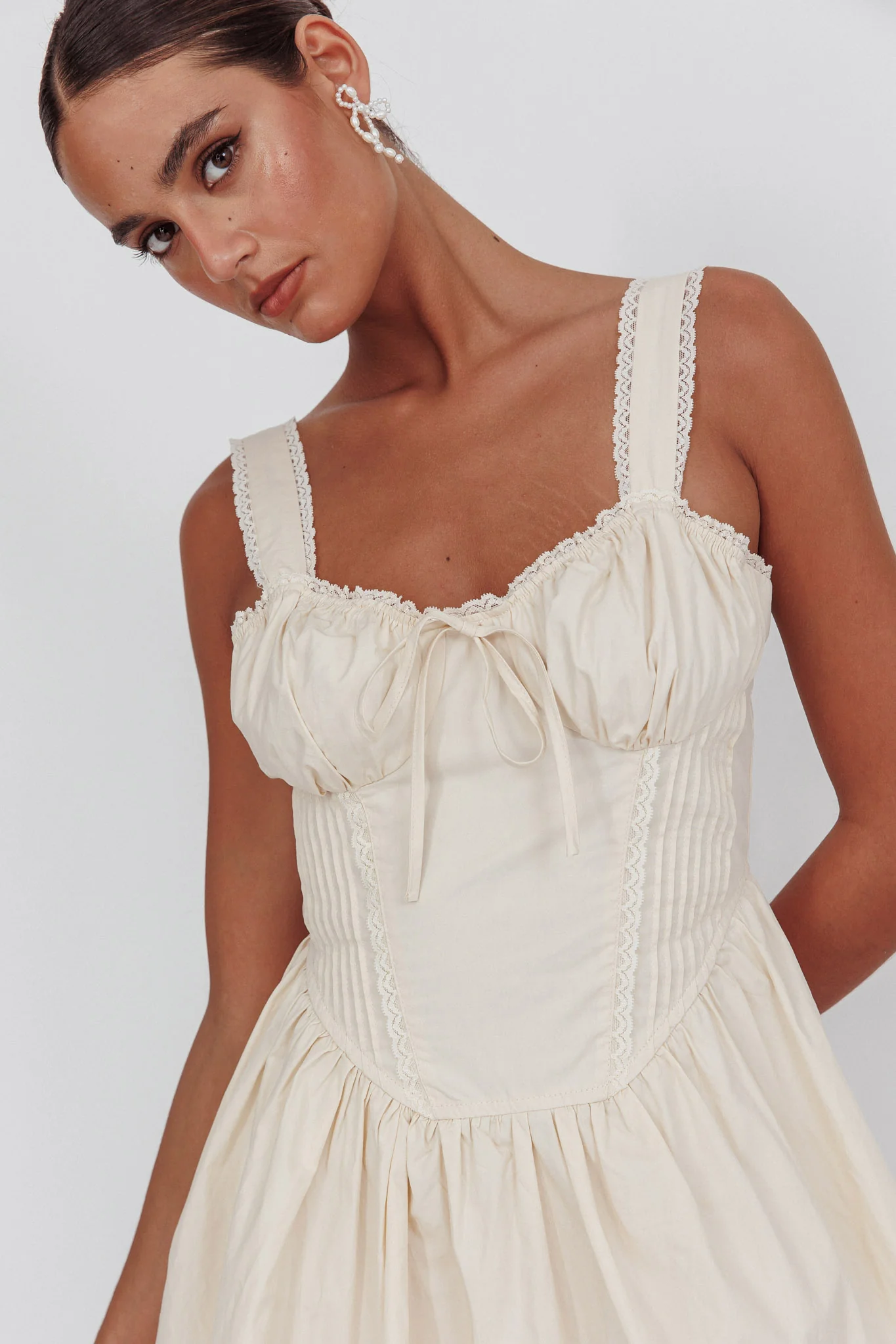 Florabella Corset Bodice Bow Mini Dress Cream - Seraphlike