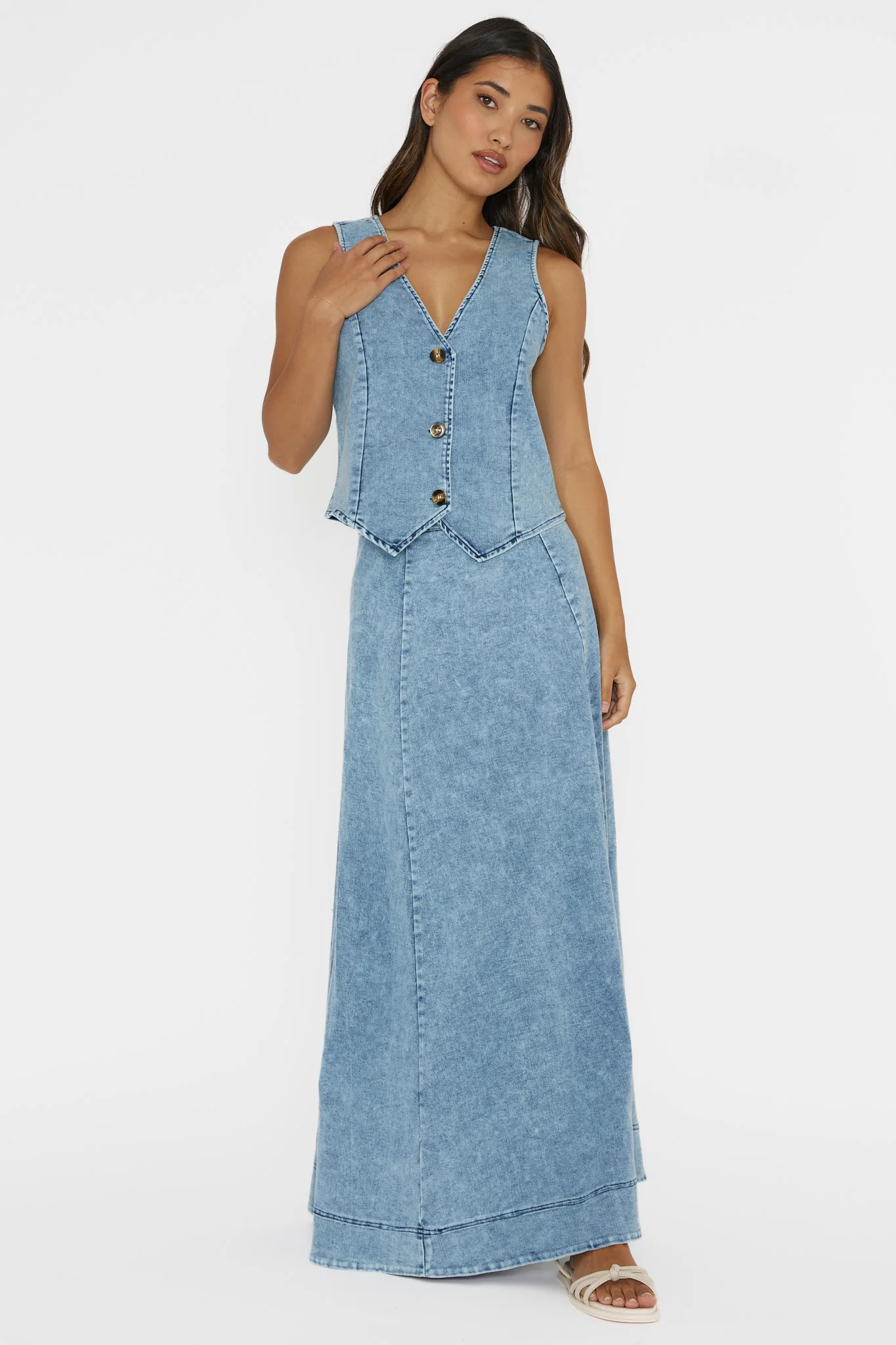 Rhythms A-Line Maxi Skirt Denim Blue - Seraphlike