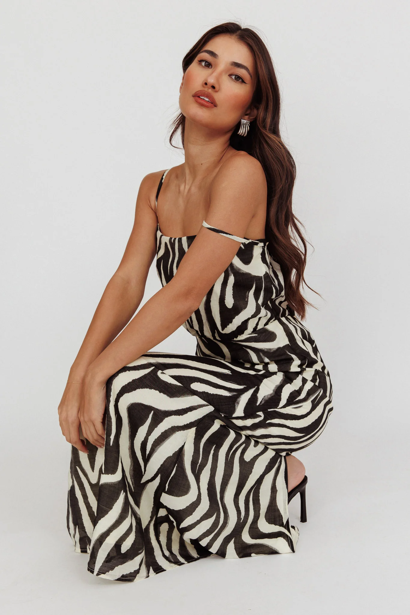 Pristine Zebra Print Maxi Dress Black - Seraphlike