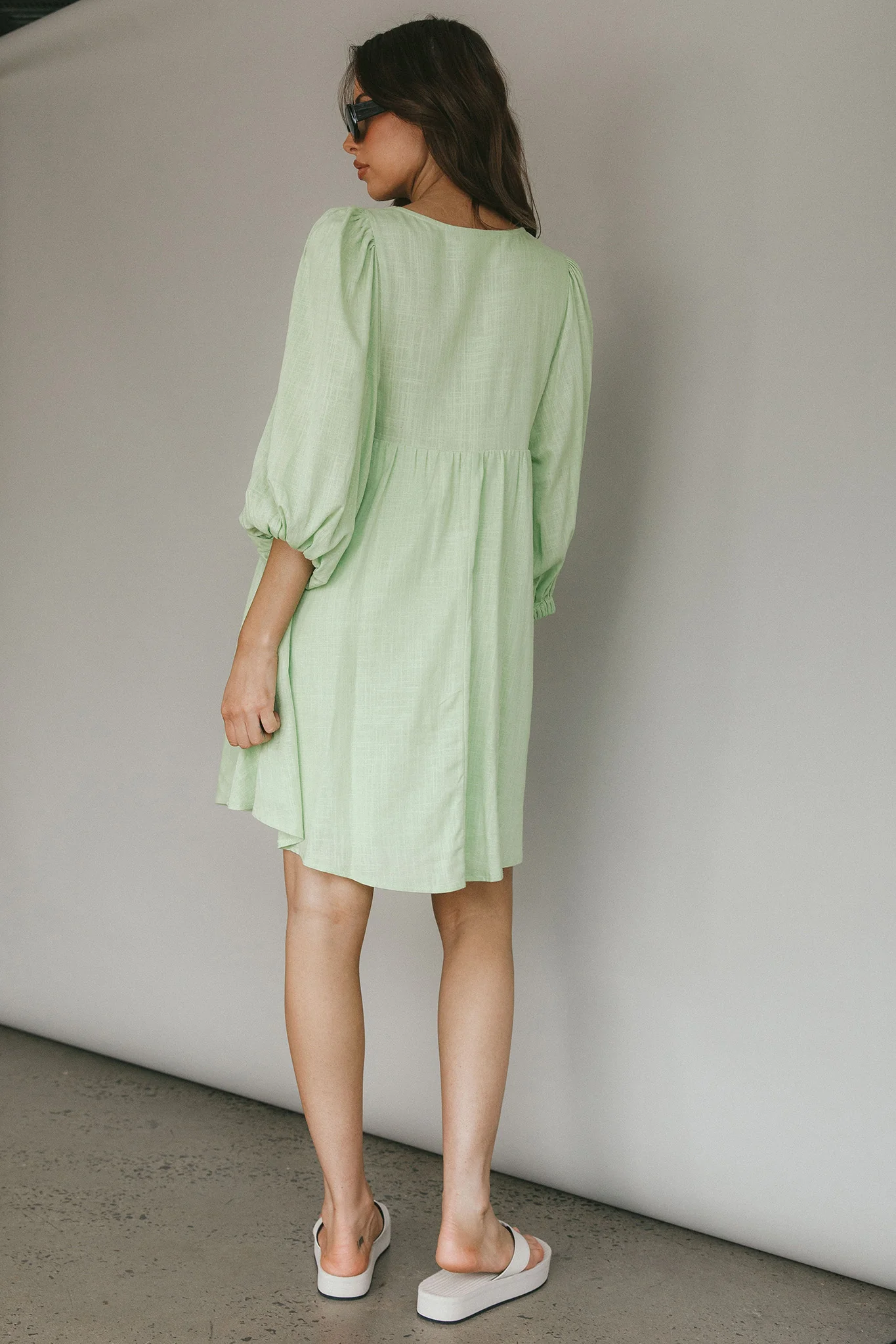 New Haven Puff Sleeve Swing Dress Lime - Seraphlike