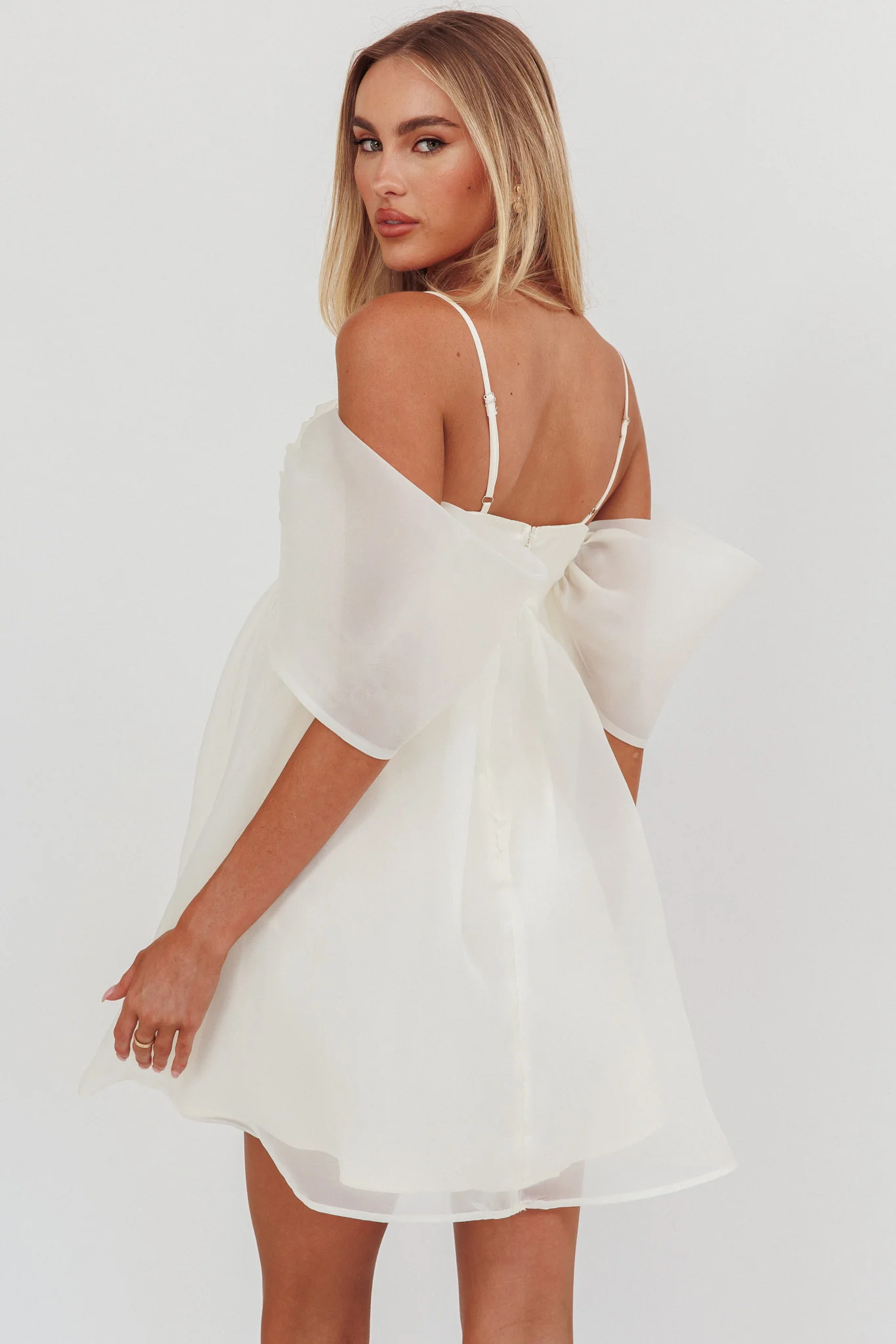 Little Liar Organza Mini Dress Light Beige - Seraphlike