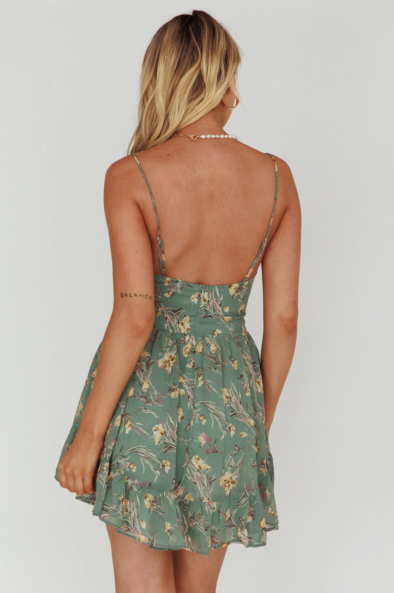 Got Love Frill Hem Mini Dress Floral Sage - Seraphlike