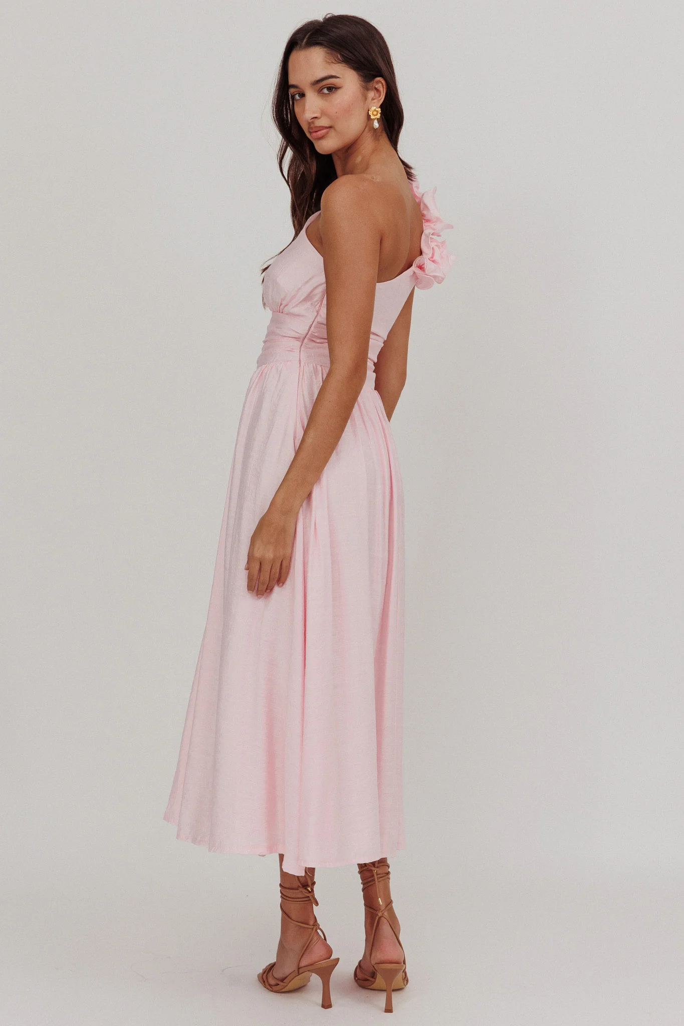 Antheia One-Shoulder Maxi Dress Baby Pink - Seraphlike