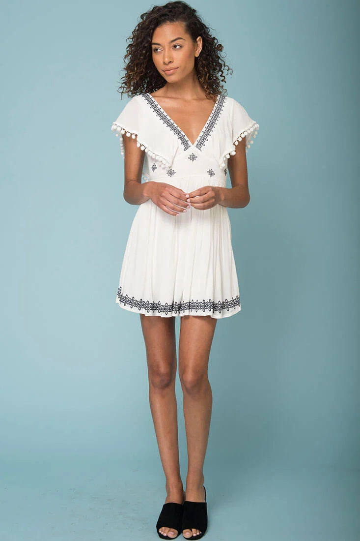 Alexis Pom Pom Dress White - Seraphlike