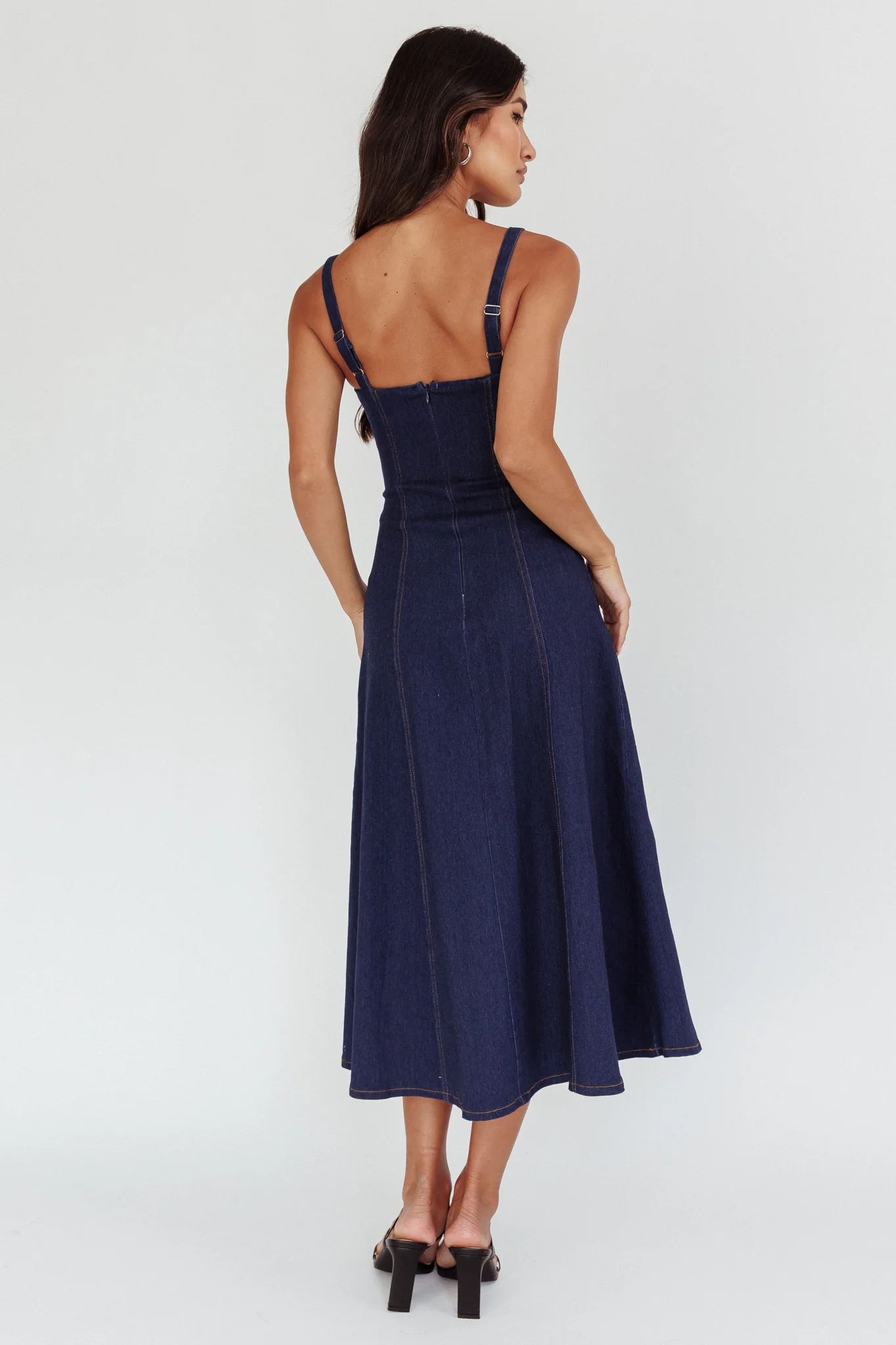 Catch My Drift A-Line Midi Dress Dark Blue - Seraphlike