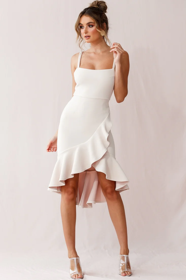 Cartagena High-Low Asymmetric Salsa Dress Beige - Seraphlike
