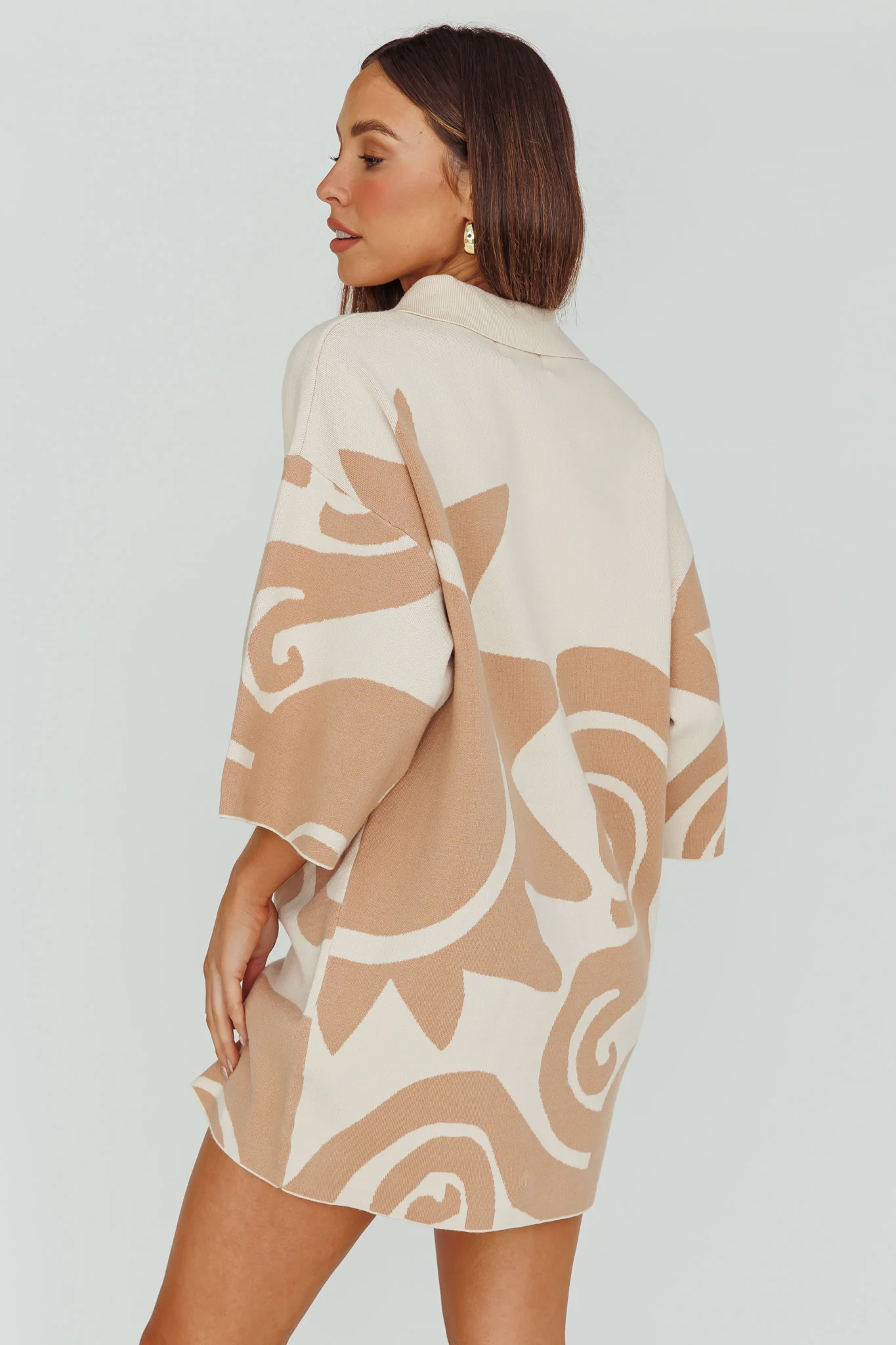 Nalani Button Up Knit Shirt Dress Sand/Wood - Seraphlike