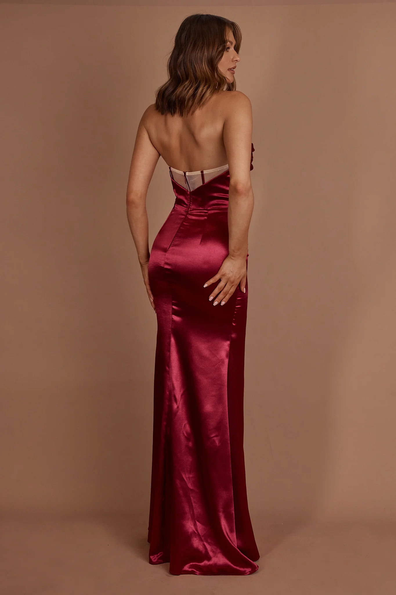 Kalisa Strapless Thigh Split Maxi Dress Burgundy - Seraphlike