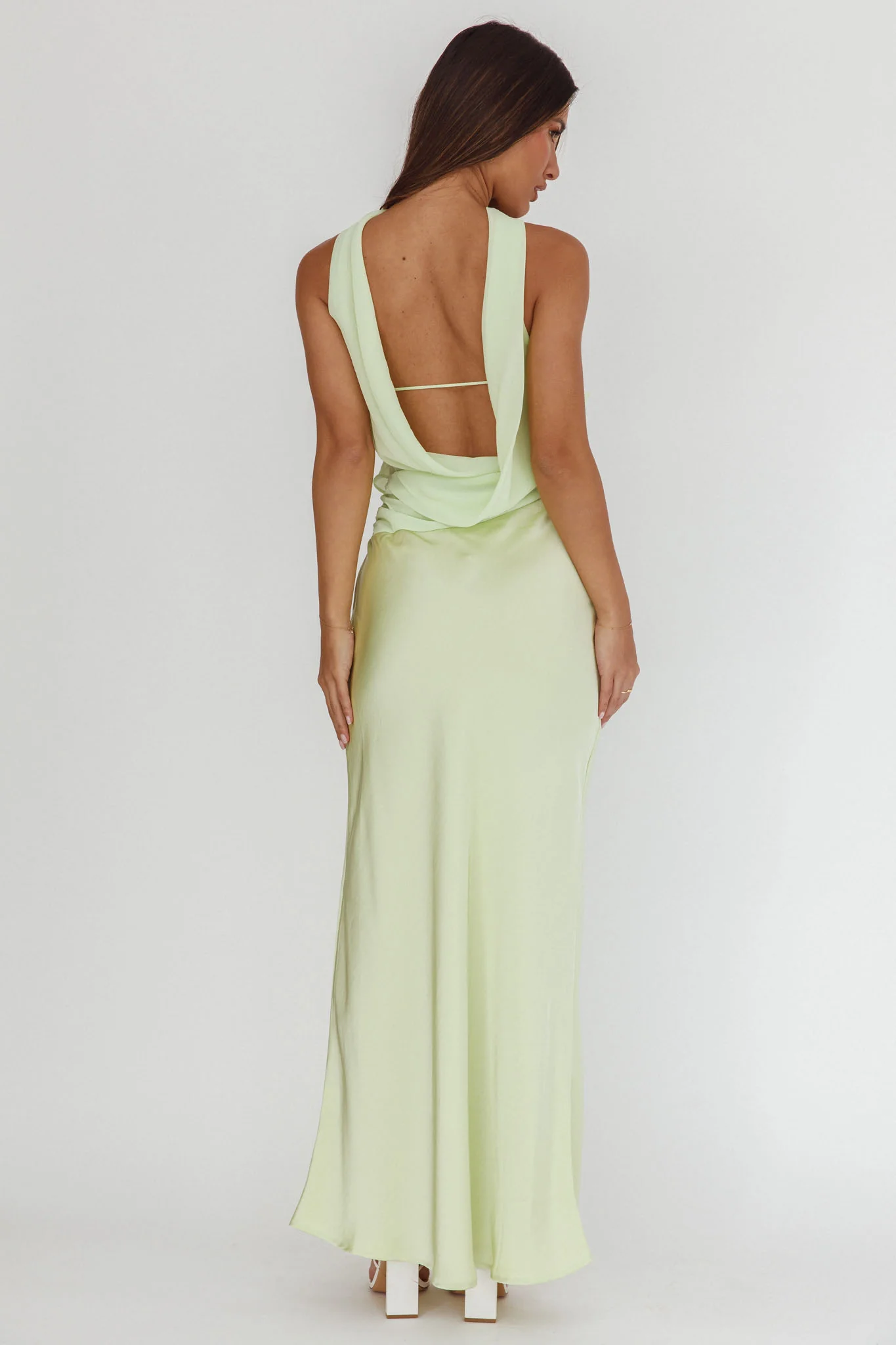 Damsel Reverse Halter Frill Trim Maxi Dress Sage - Seraphlike