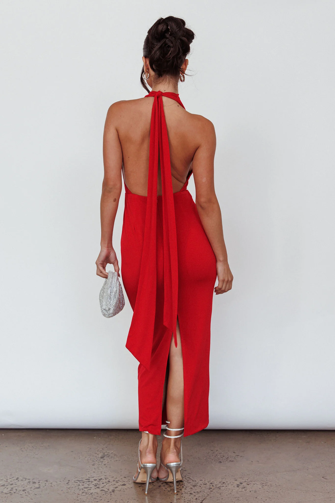 Caden Backless Halterneck Dress Red - Seraphlike