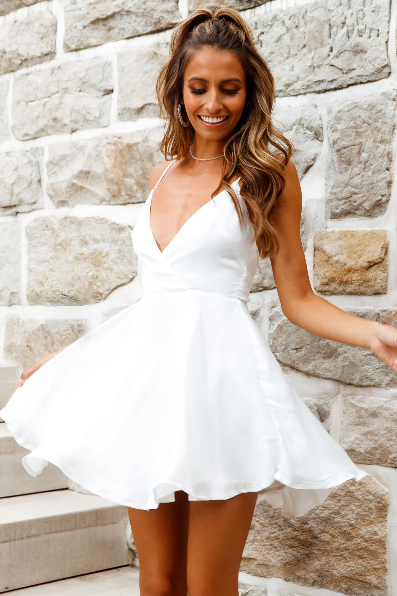 Secret Place Strappy Tie Back Party Dress White - Seraphlike