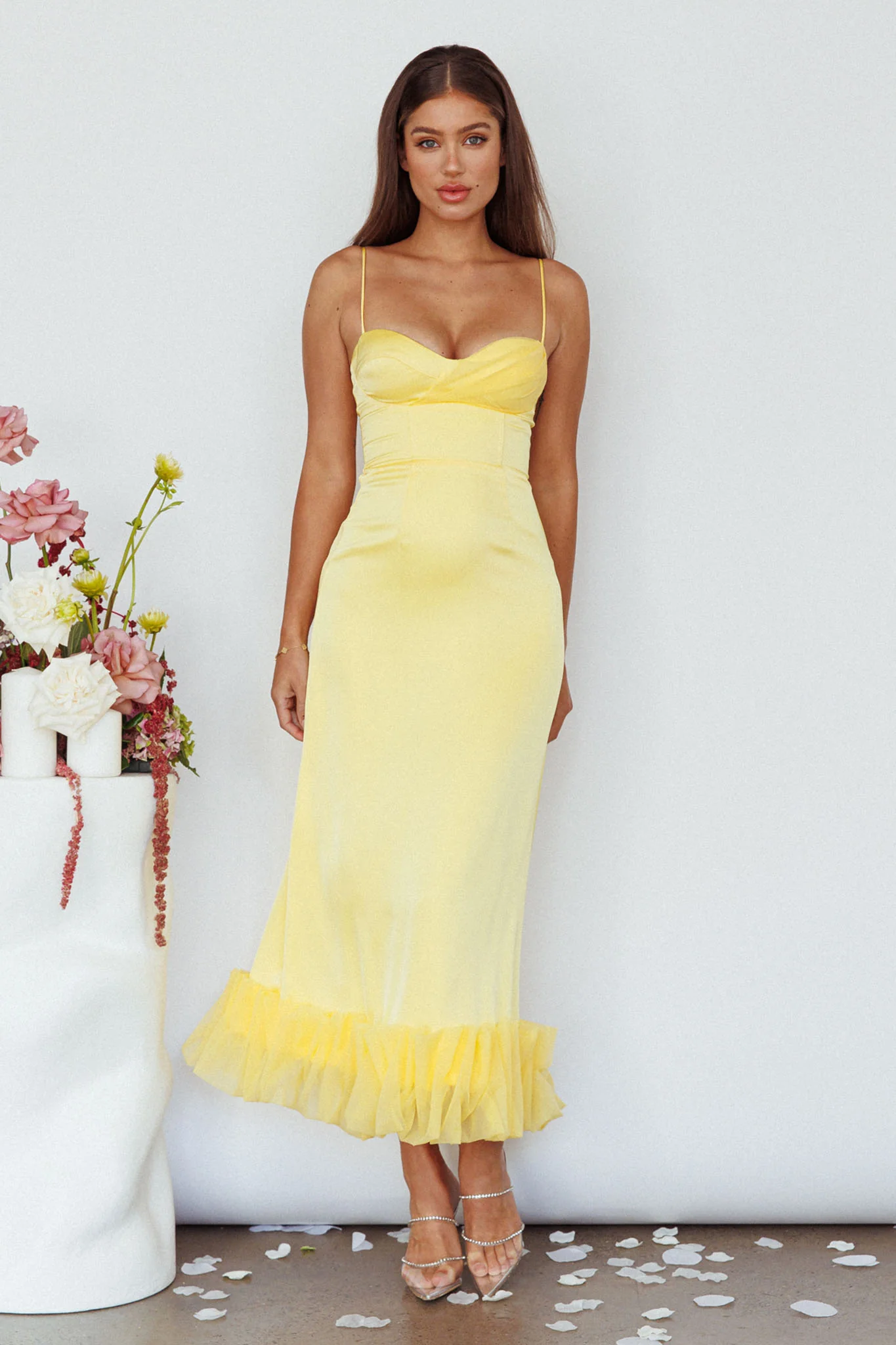 Buona Sera Hem Decoration Midi Dress Lemon - Seraphlike