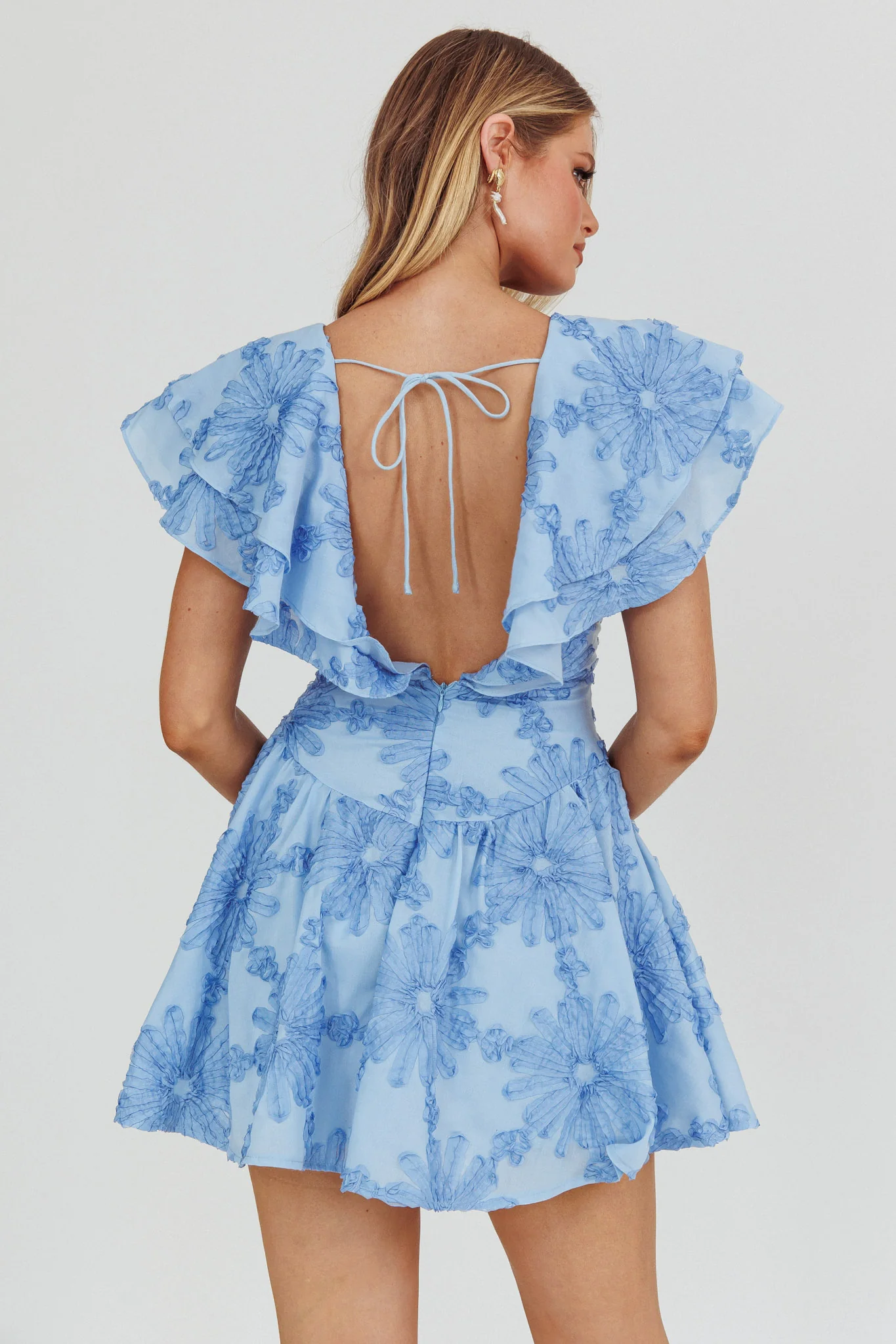 Garden Of Eden Ruffle Mini Dress Blue - Seraphlike