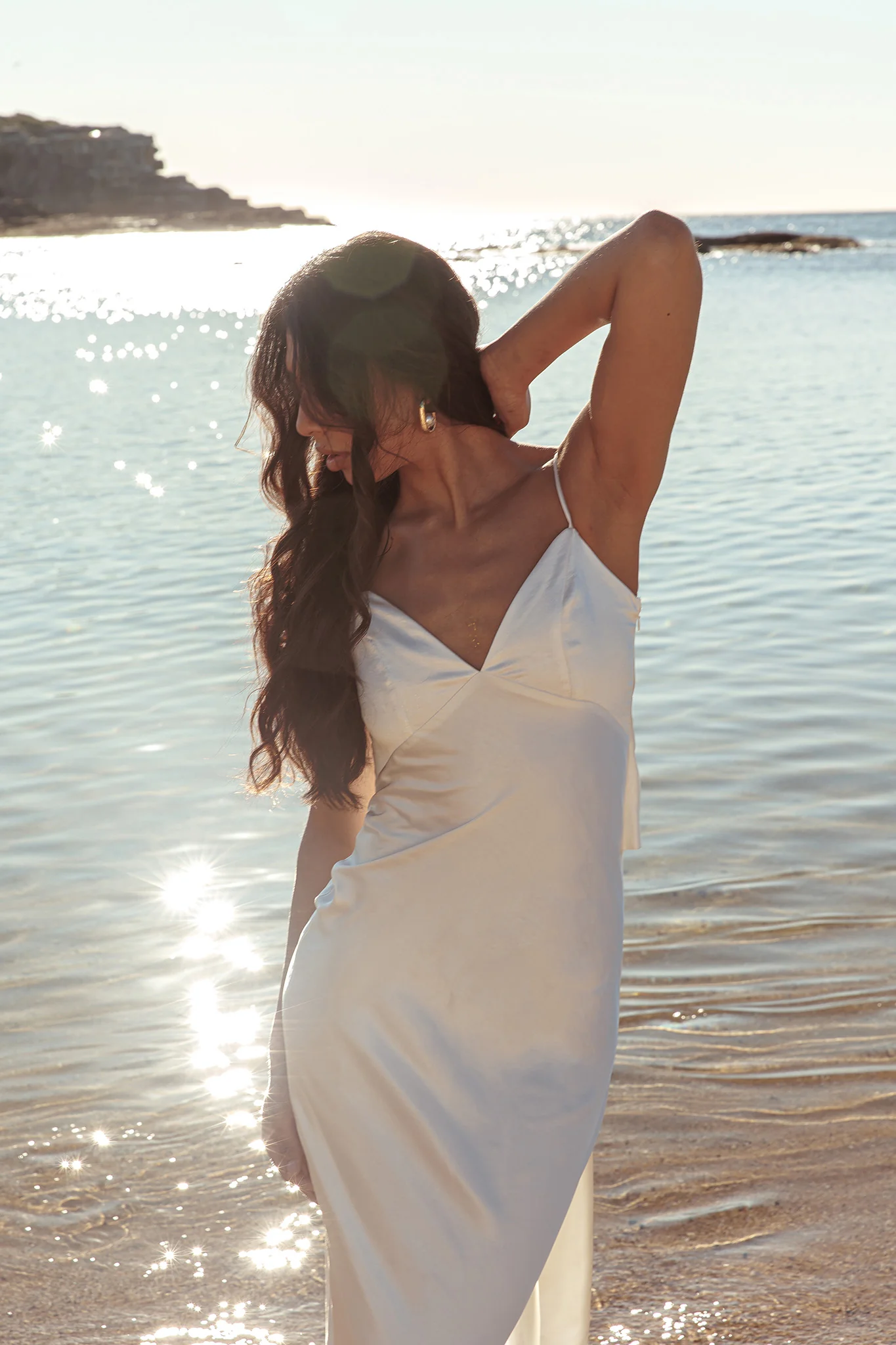 Ciao, Bella Tied Back Satin Maxi Dress Off White - Seraphlike