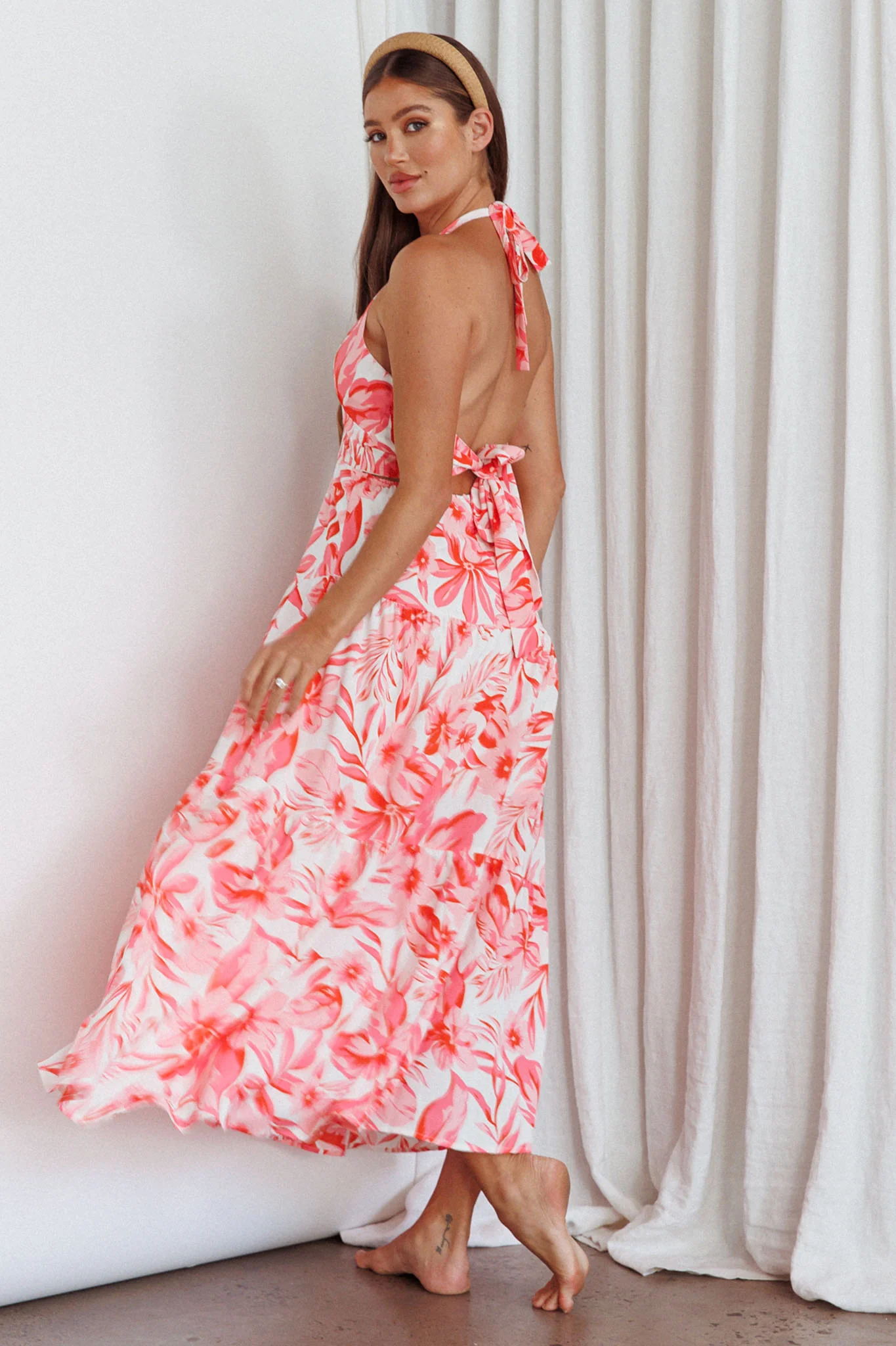 Bondi Keyhole Bust Maxi Dress Floral Pink - Seraphlike