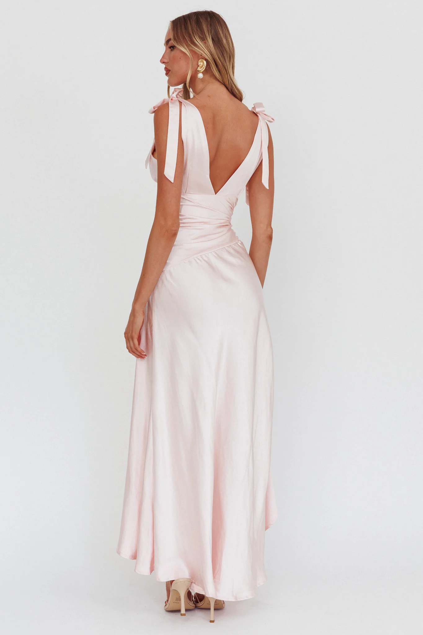 Aquila Tied Shoulder High-Low Hem Dress Blush - Seraphlike