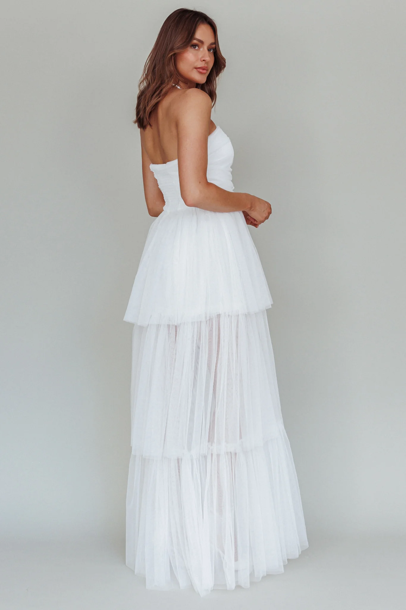 Haeven Tiered Strapless Maxi Dress White - Seraphlike