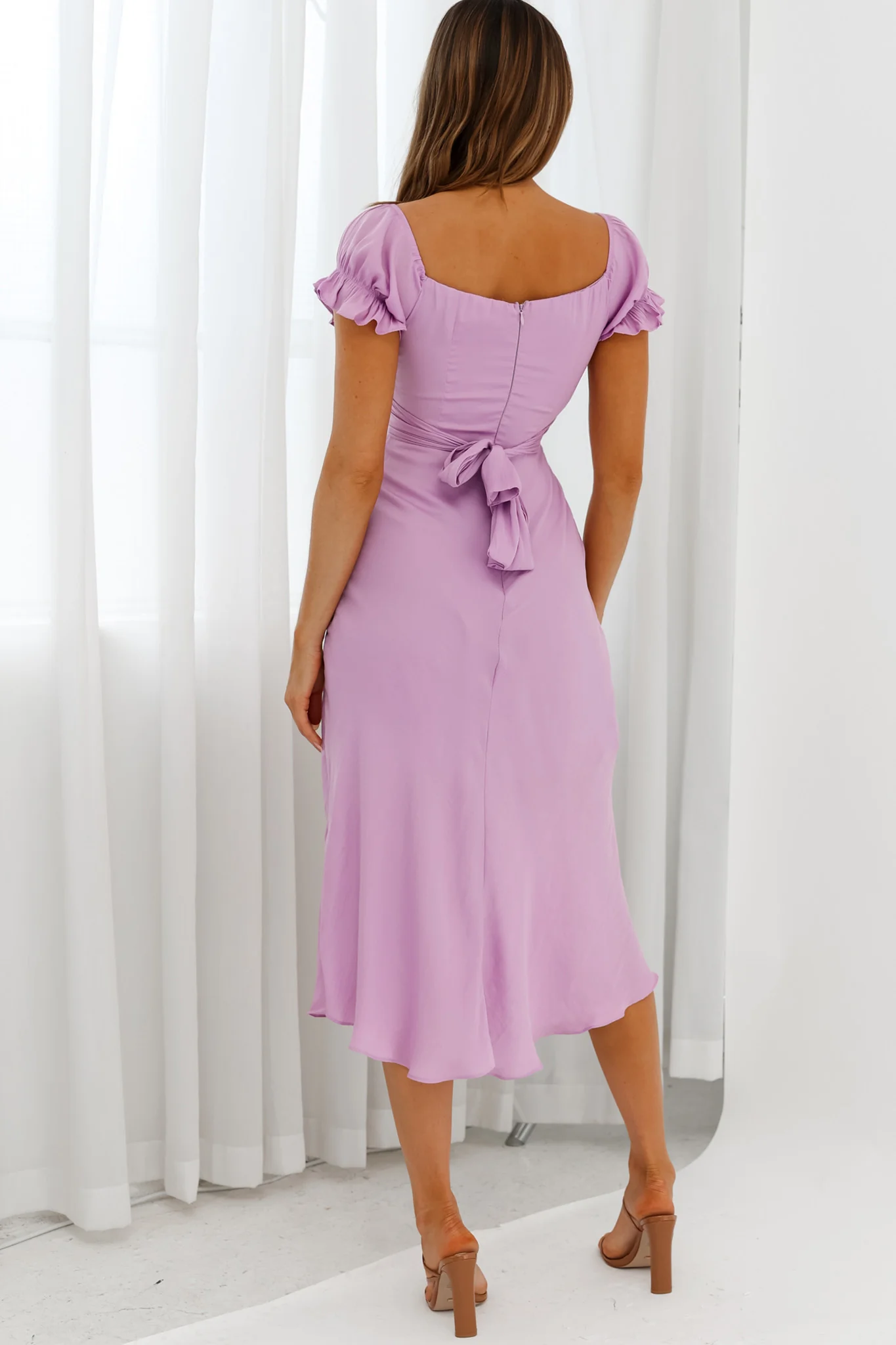Linka Off-Shoulder Tie Back Midi Dress Lilac - Seraphlike