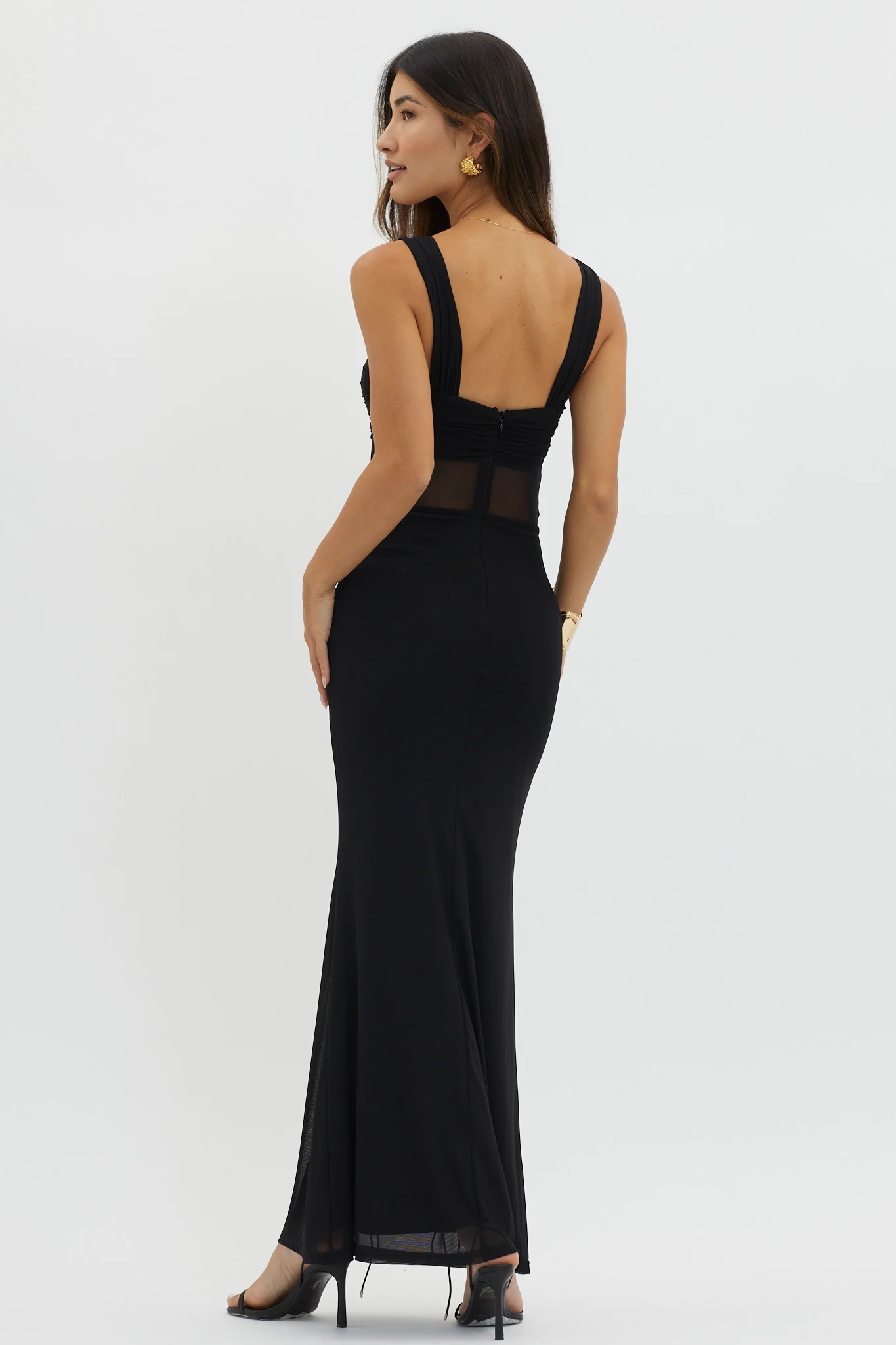 Nadia Sheer Waist Maxi Dress Black - Seraphlike