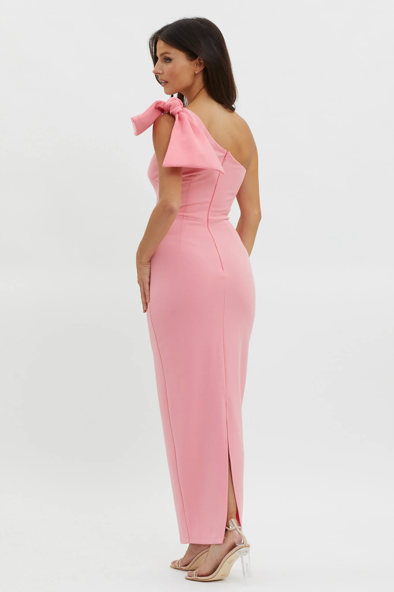 Tiffany One-Shoulder Bow Maxi Dress Pink - Seraphlike