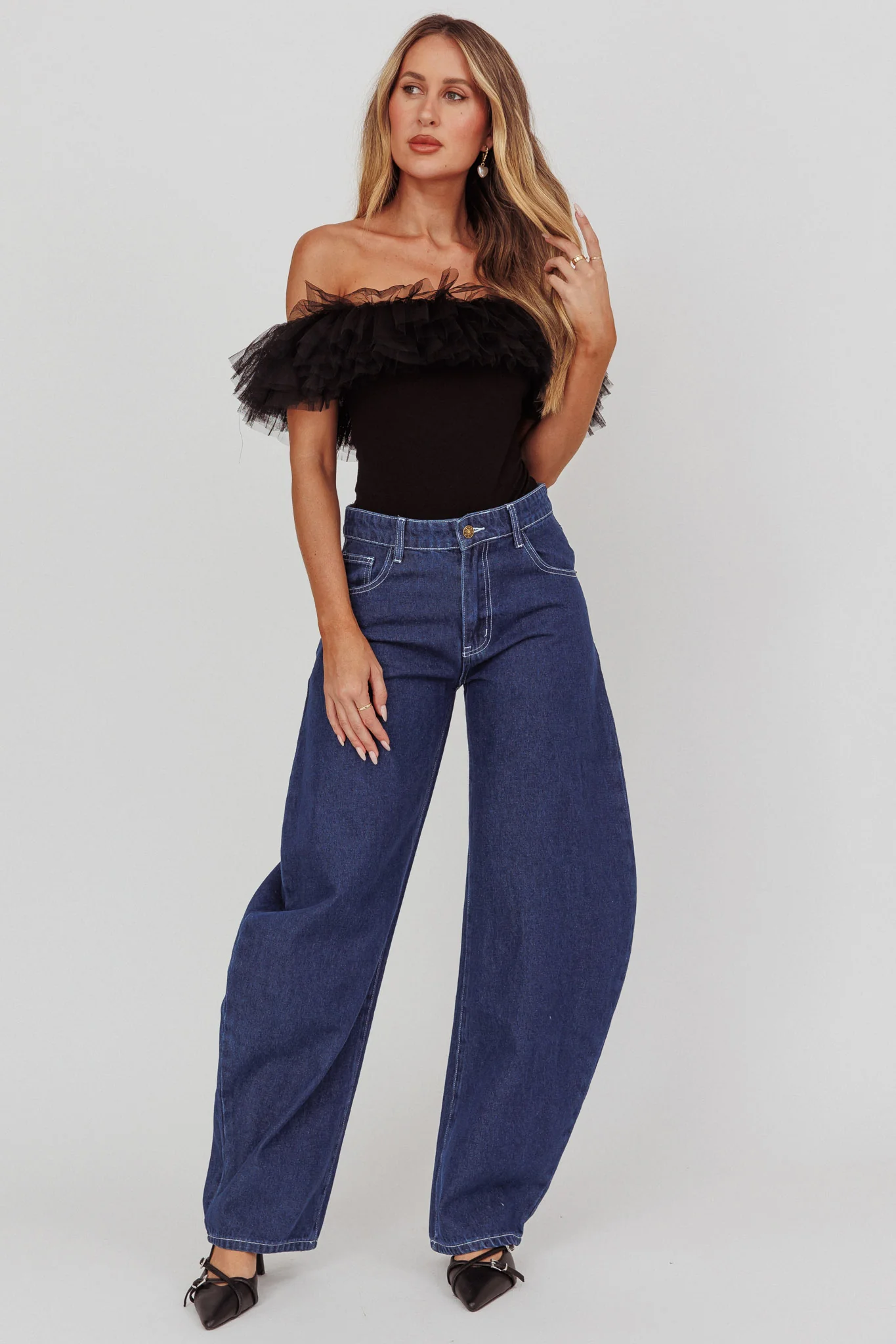 Opera Night Tulle Off-Shoulder Bodysuit Black - Seraphlike