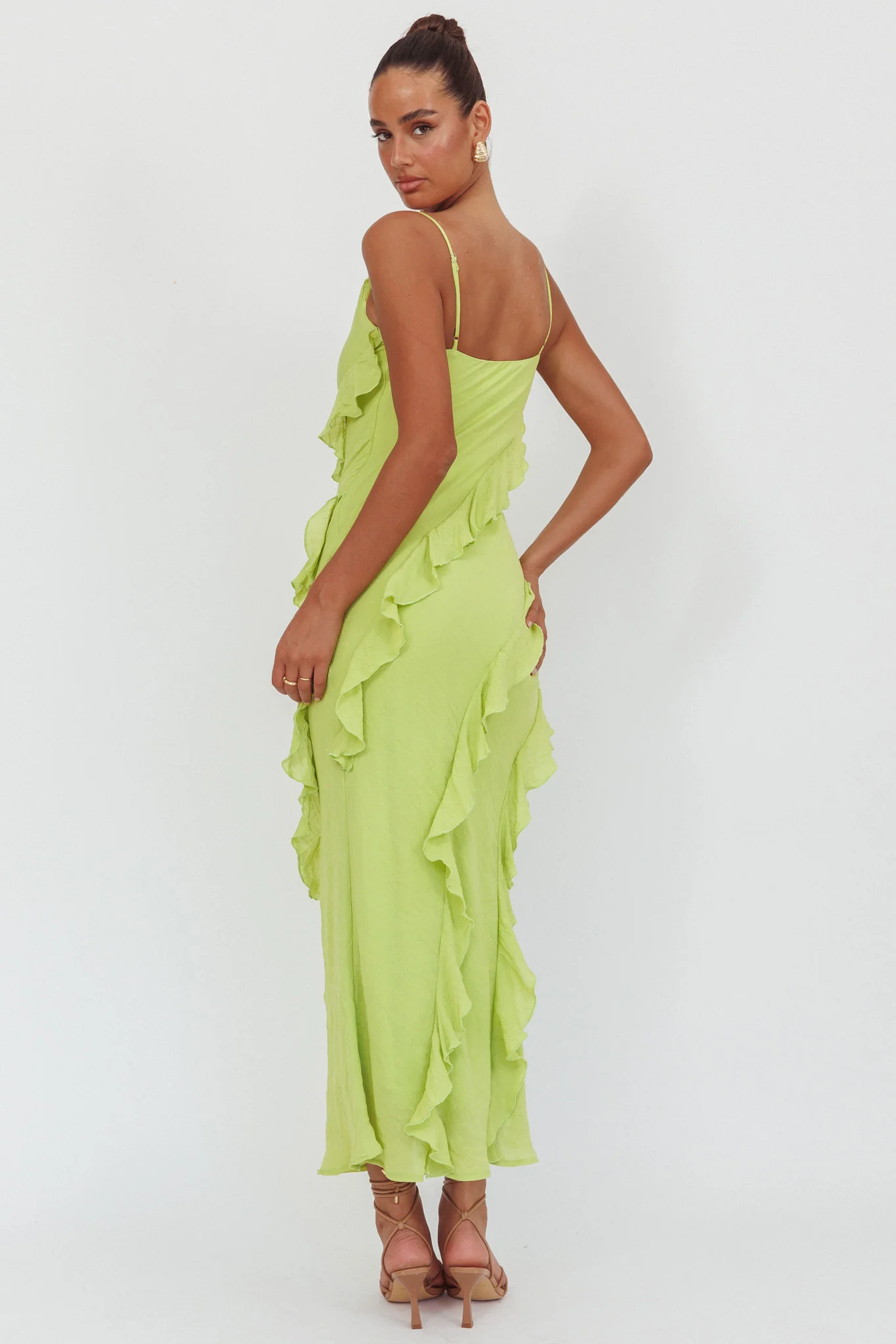 Panama Bay Ruffle Trim Cowl Neck Maxi Dress Sage - Seraphlike
