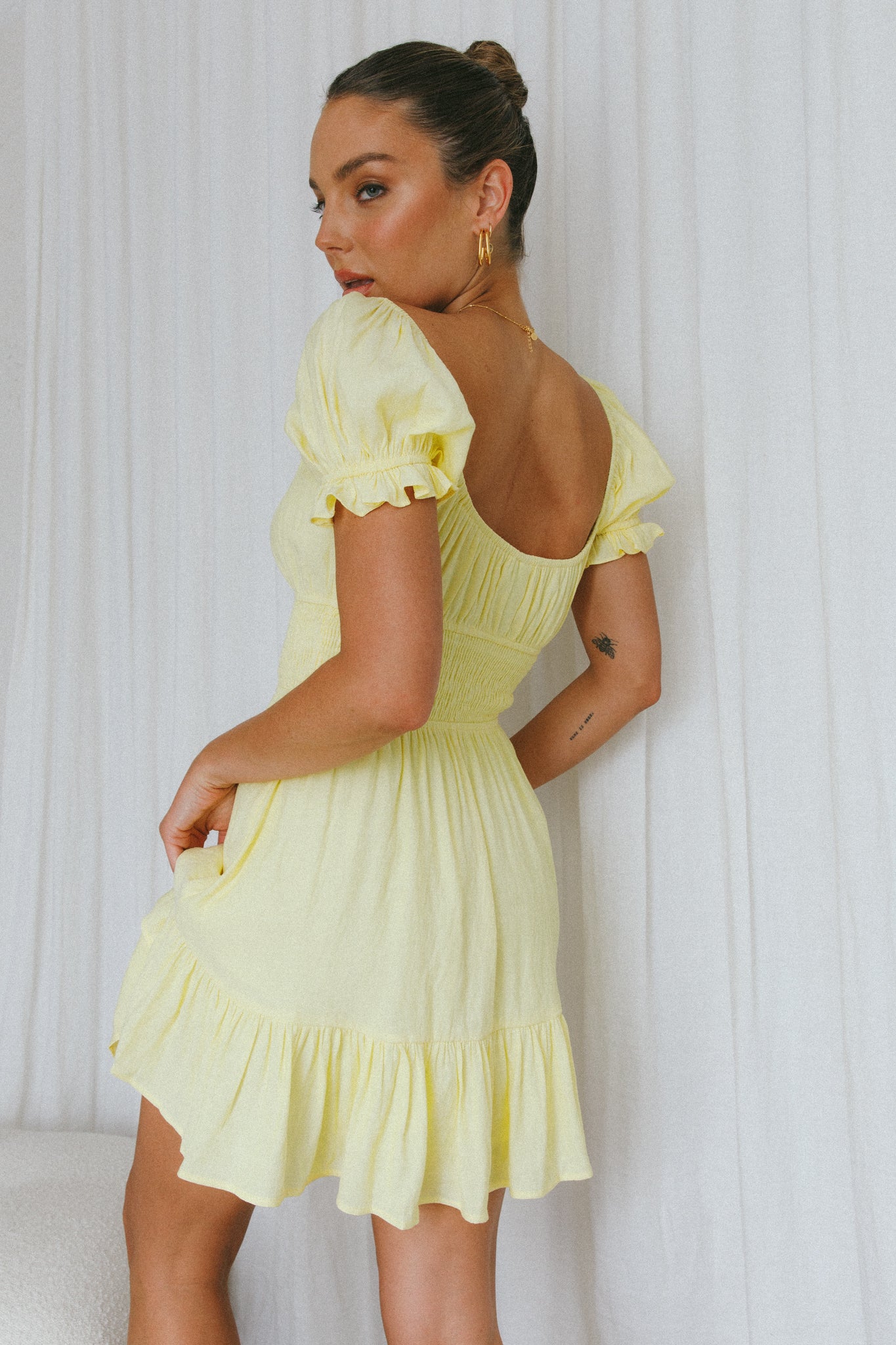 Amilie Shirred Waist Sundress Lemon - Seraphlike