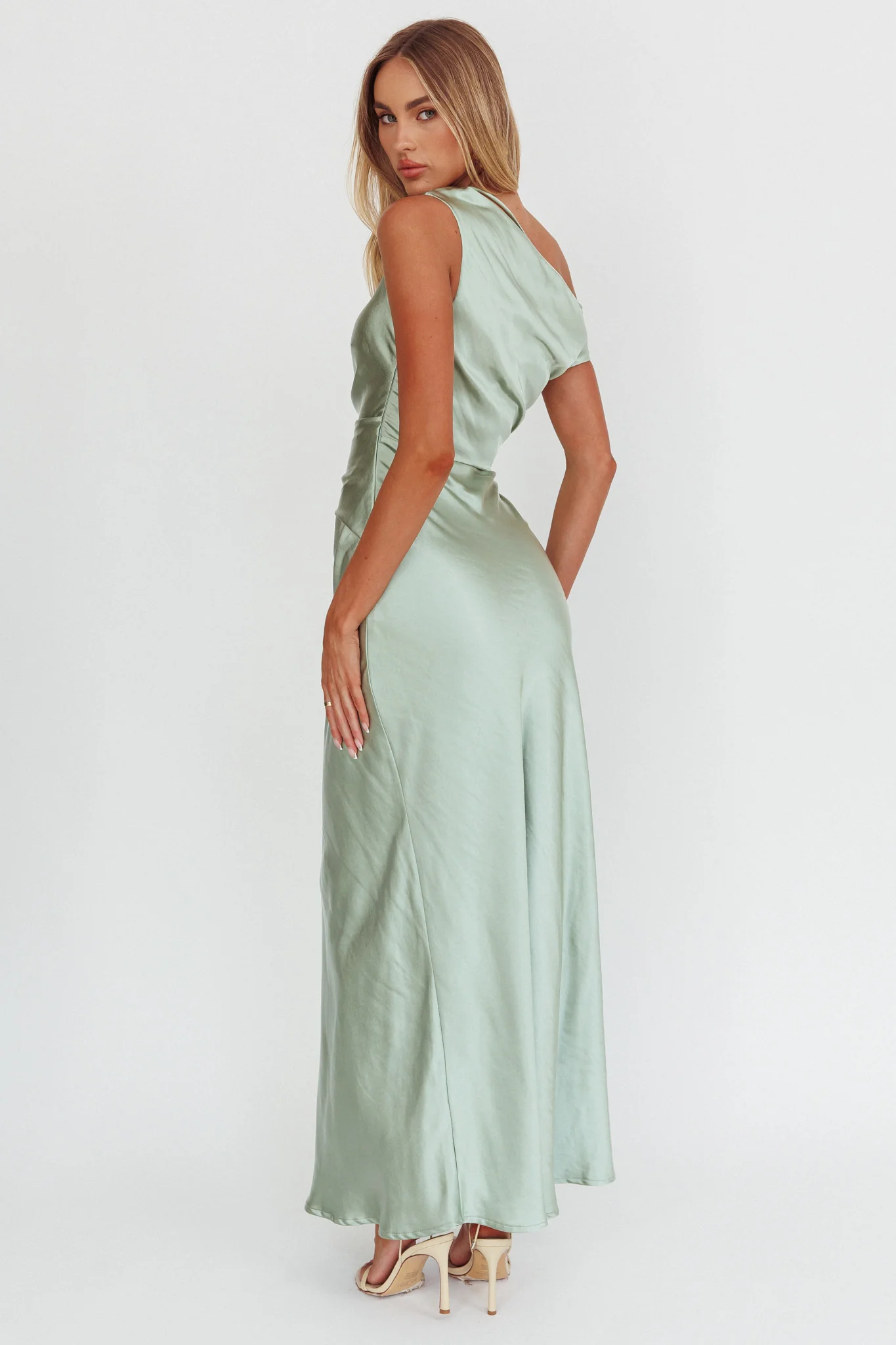 Twilight Asymmetric Neckline Maxi Dress Sage - Seraphlike