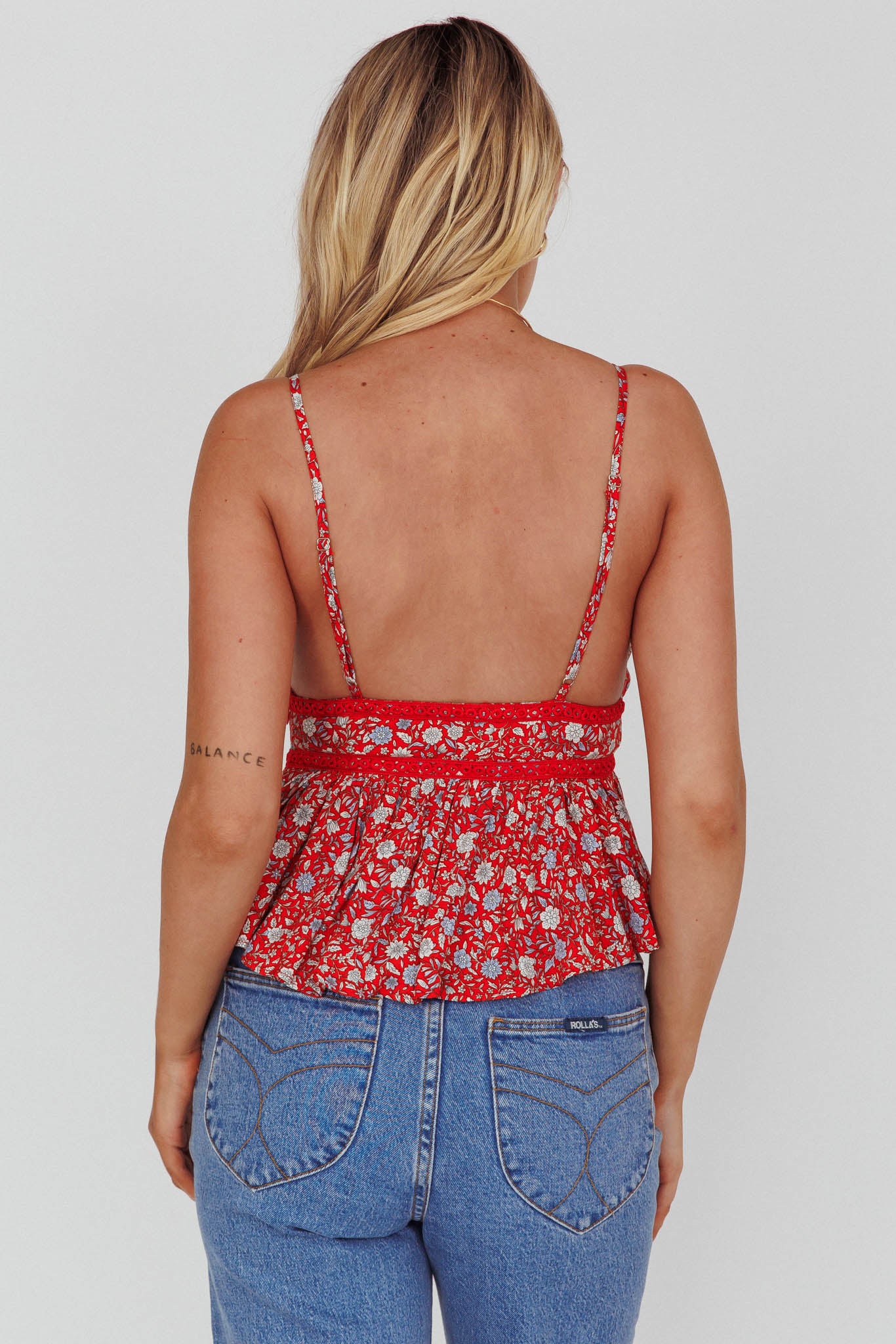 Marigold Crochet Trim Top Floral Red - Seraphlike