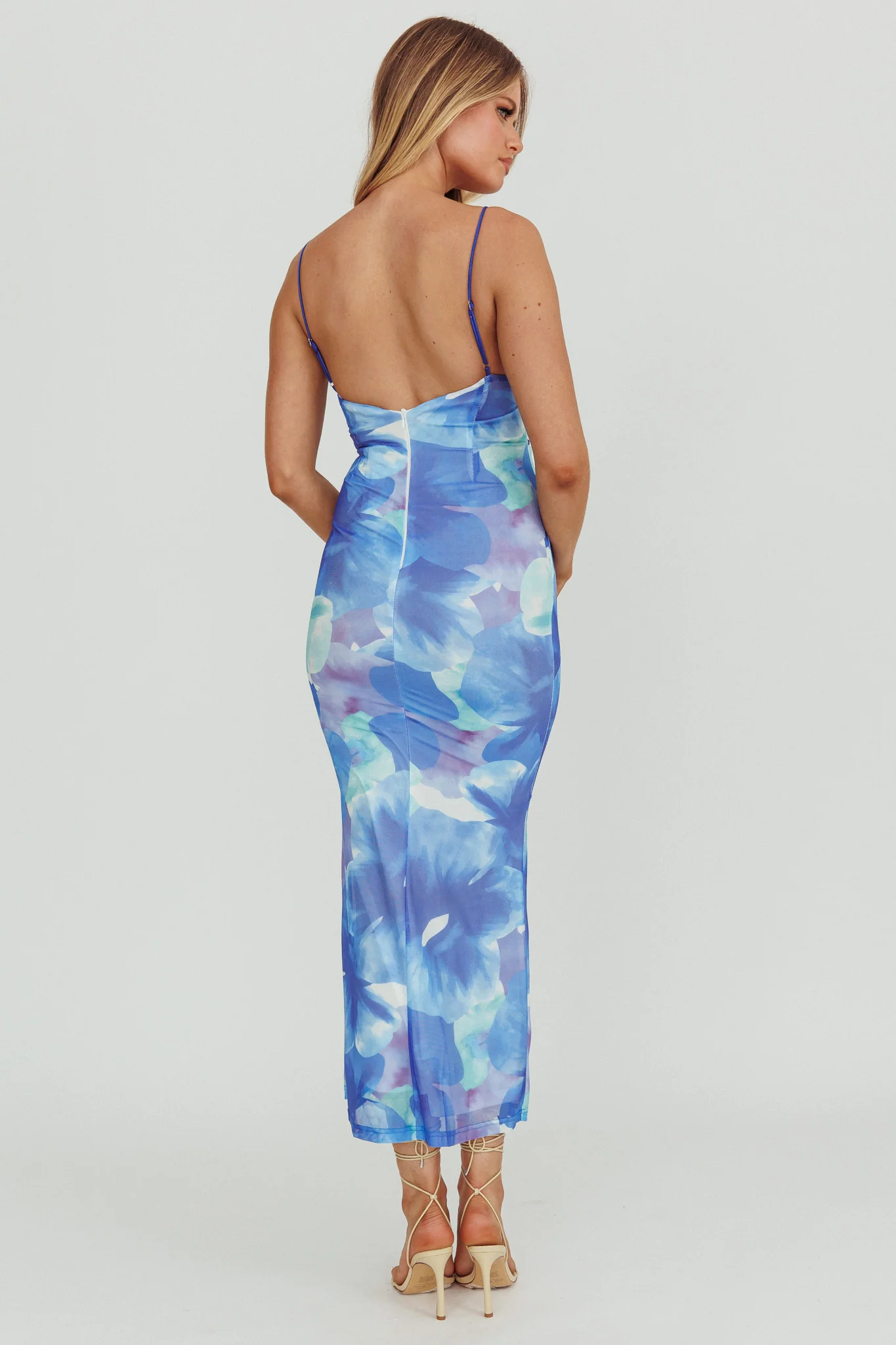 Teava Laced Waist Maxi Dress Flowers Blue - Seraphlike