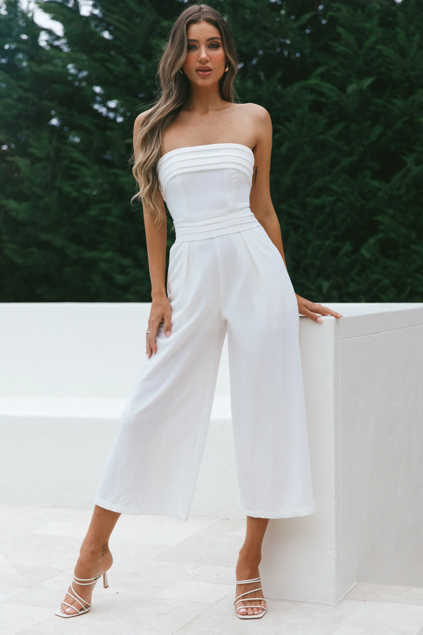 Chosen Strapless Wide Leg Jumpsuit White - Seraphlike