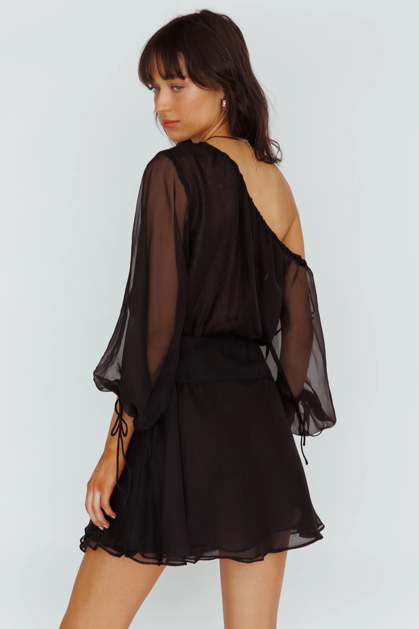 Mariona Off Shoulder Long Sleeve Mini Dress Black - Seraphlike