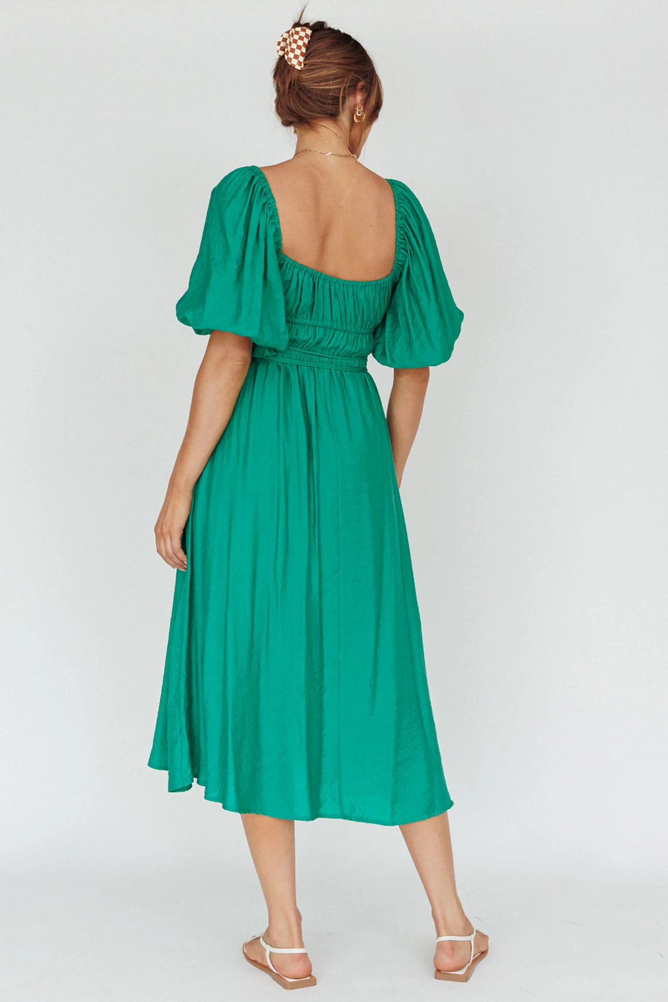 Lille Puff Sleeve Midi Dress Green - Seraphlike