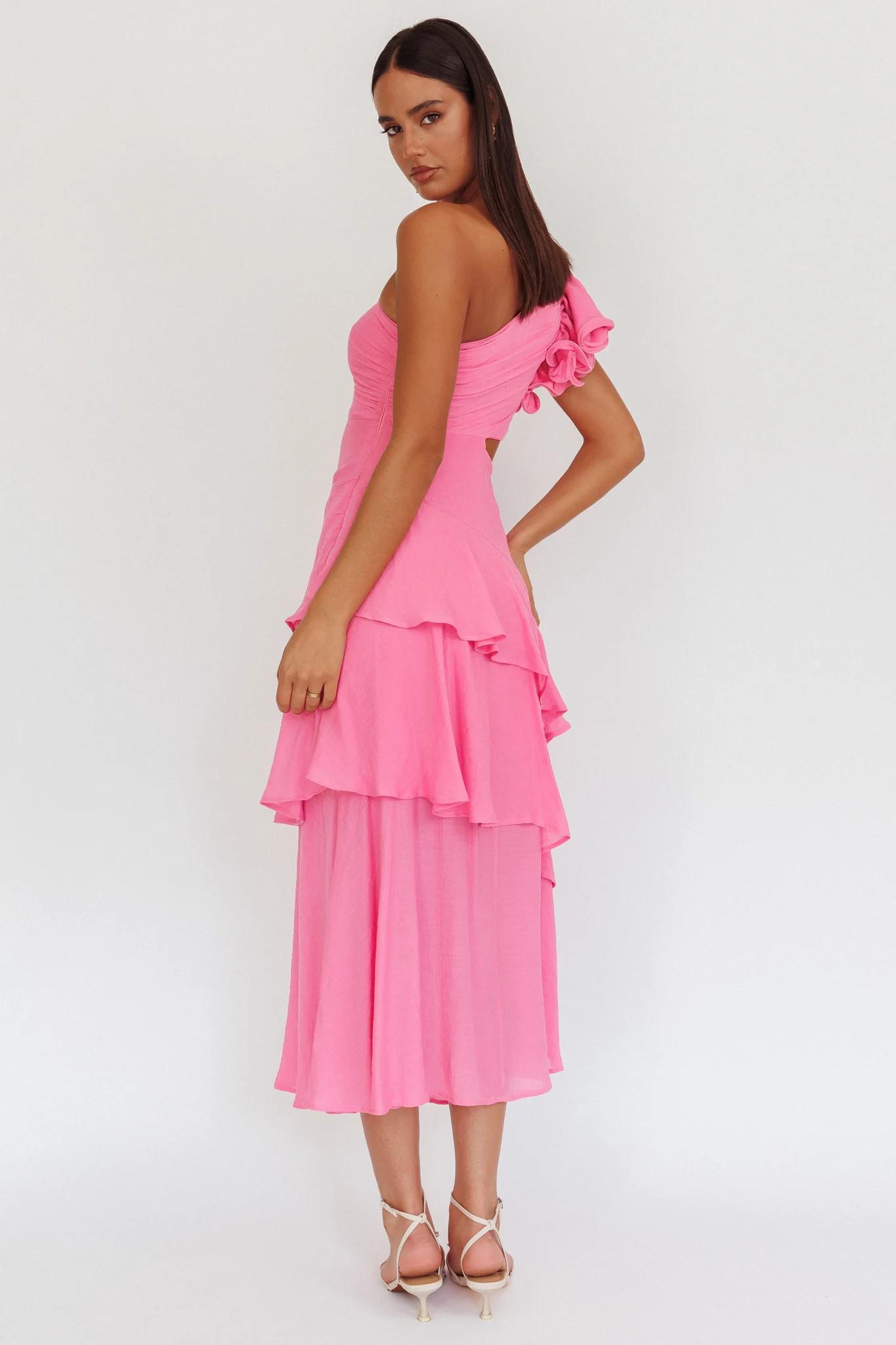 Deanna One-Shoulder Tiered Maxi Dress Pink - Seraphlike