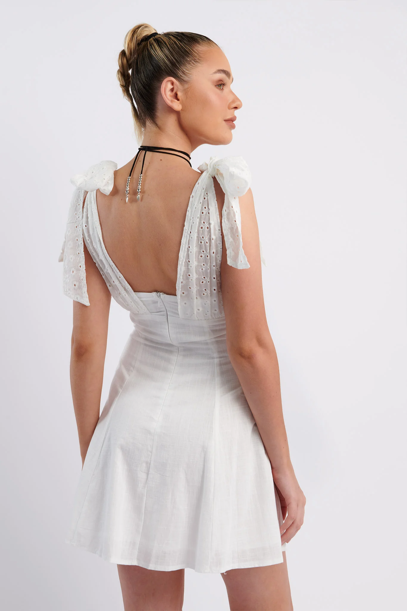 Kellie Bow Shoulder Mini Dress White - Seraphlike