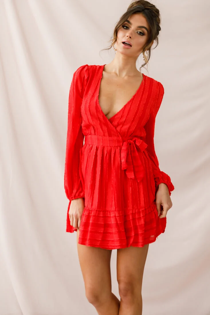 Rubi Textured Wrap Dress Red - Seraphlike