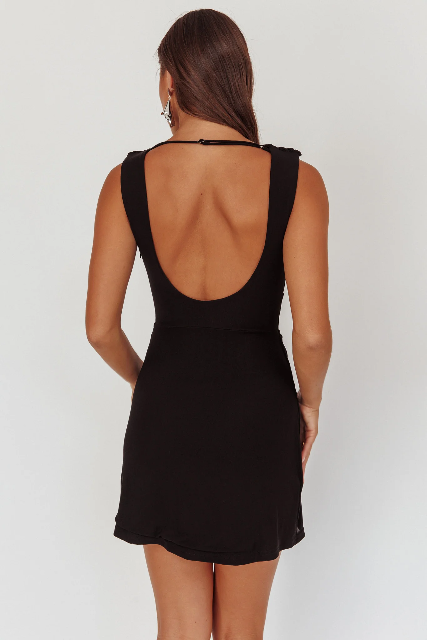 Saved Draped Neck Mini Dress Black - Seraphlike