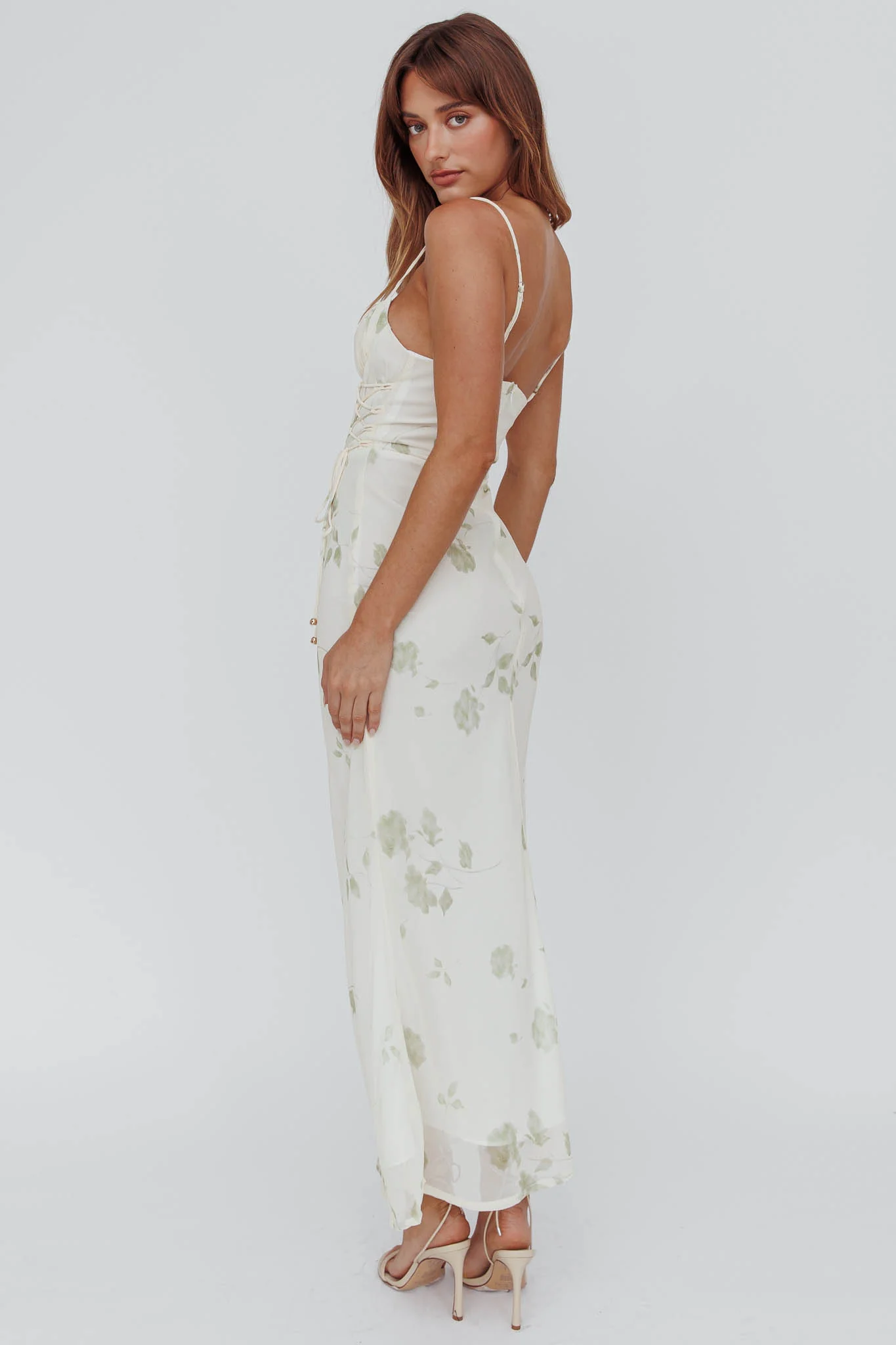 Graziella Laced Corset Midi Dress Floral Green - Seraphlike