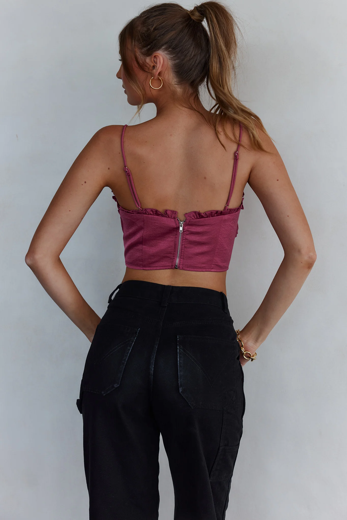 La Seine V-Neckline Frill Trim Crop Top Antique Rose - Seraphlike