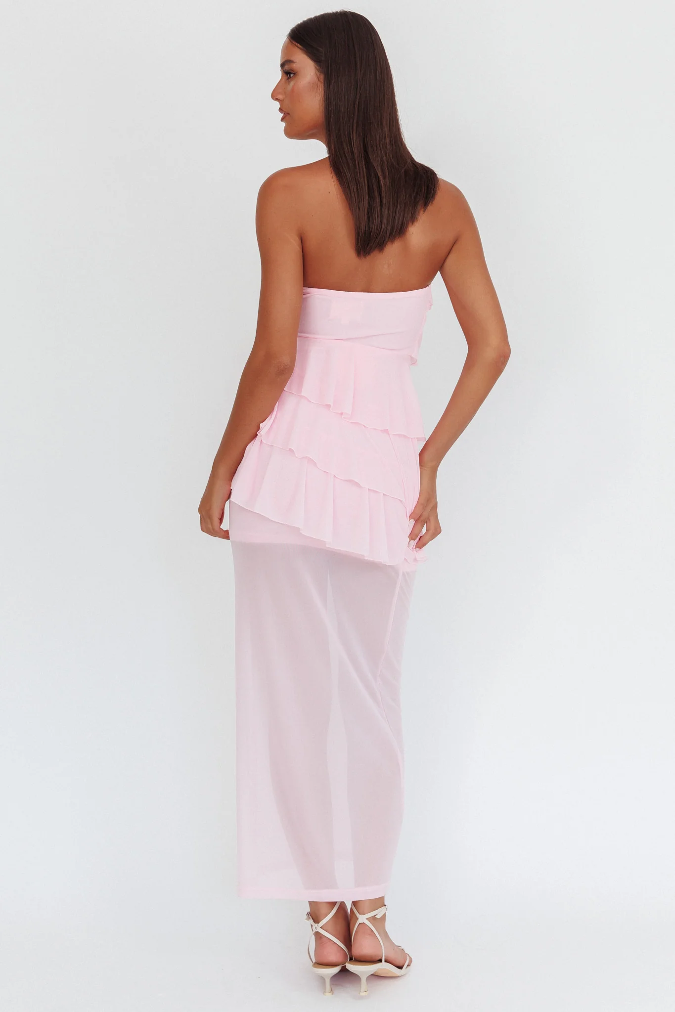 Crewe Strapless Ruffle Maxi Dress Pink - Seraphlike