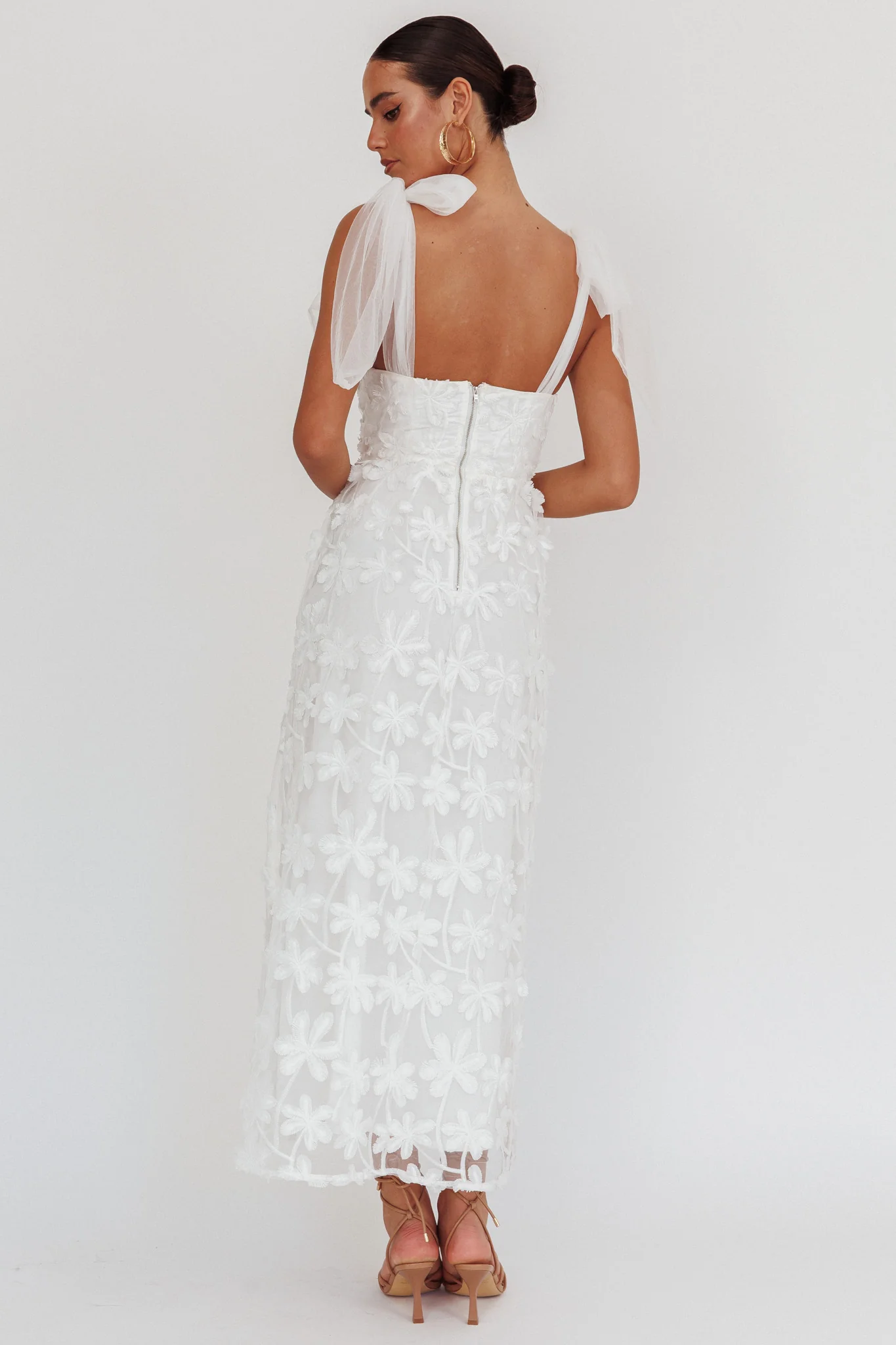 Mykonos Morning Tied Shoulder Tree Maxi Dress White - Seraphlike