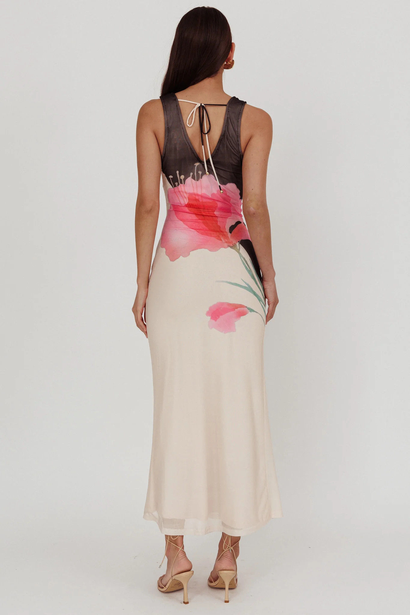 Cinders Tied Plunging Neckline Maxi Dress Flower Black - Seraphlike