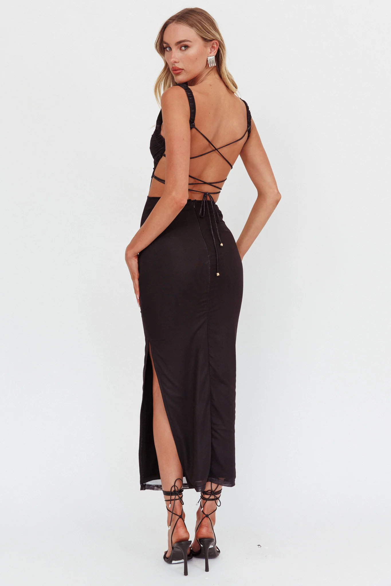 Dream Crush Lace-Up Back Maxi Dress Lily Black - Seraphlike