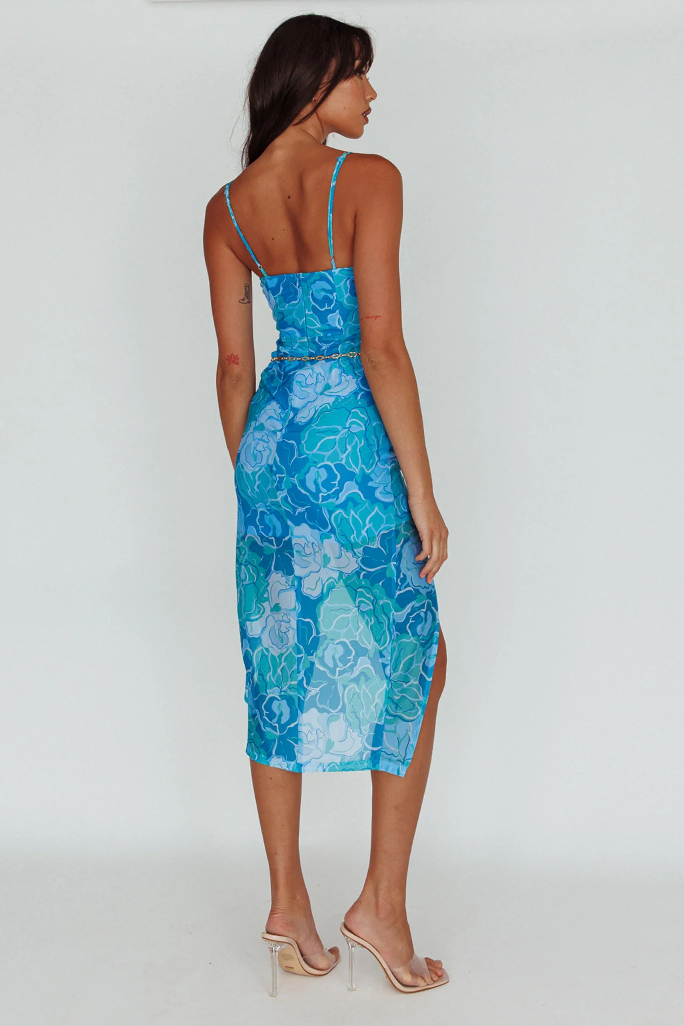 Westwood Split Front Maxi Dress Floral Blue - Seraphlike