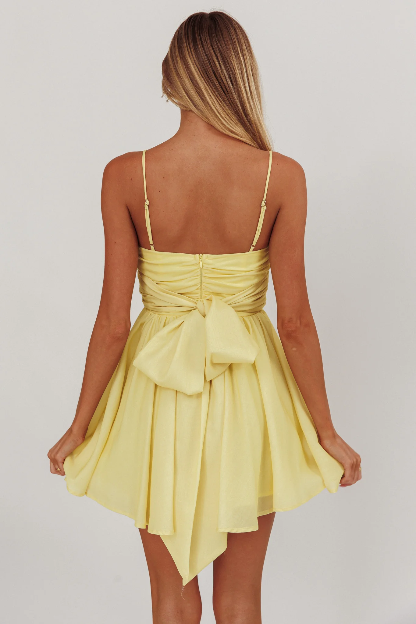 Festivity Flared Bow Floral Mini Dress Yellow - Seraphlike