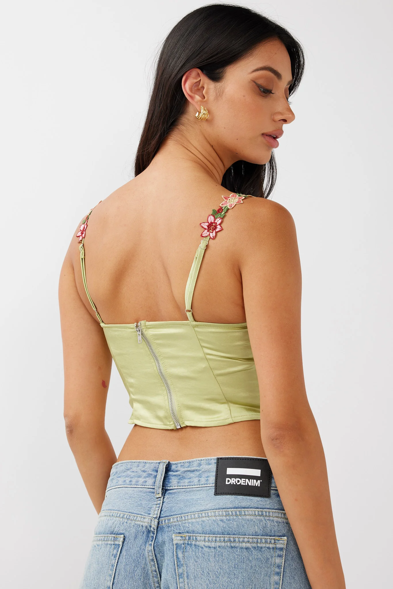 Rose Garden Floral Applique Crop Top Lime - Seraphlike